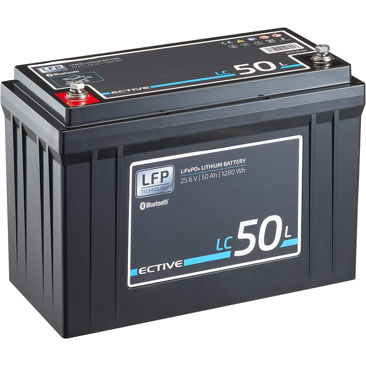 ECTIVE LiFePO4 Batterie LC50L BT - 24V, 50Ah, 1280Wh, Bluetooth inklusive App - Lithium-Eisenphosphat Versorgungsbatterie, Bootsbatterie, Solarbatterie für Wohnwagen, Wohnmobil, Camper von ECTIVE