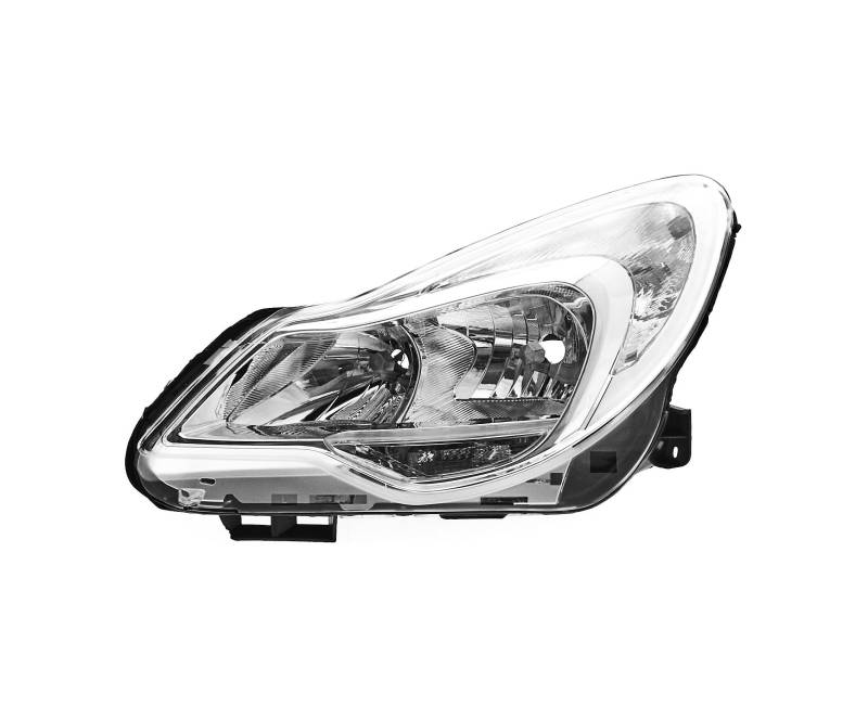 EDA PREMIUM auto Scheinwerfer, Frontscheinwerfer Links 1226125 passend für OPEL CORSA D 2011-2015 mit Stellmotor für LWR, Chrom, H1/H7, ECE von EDA PREMIUM