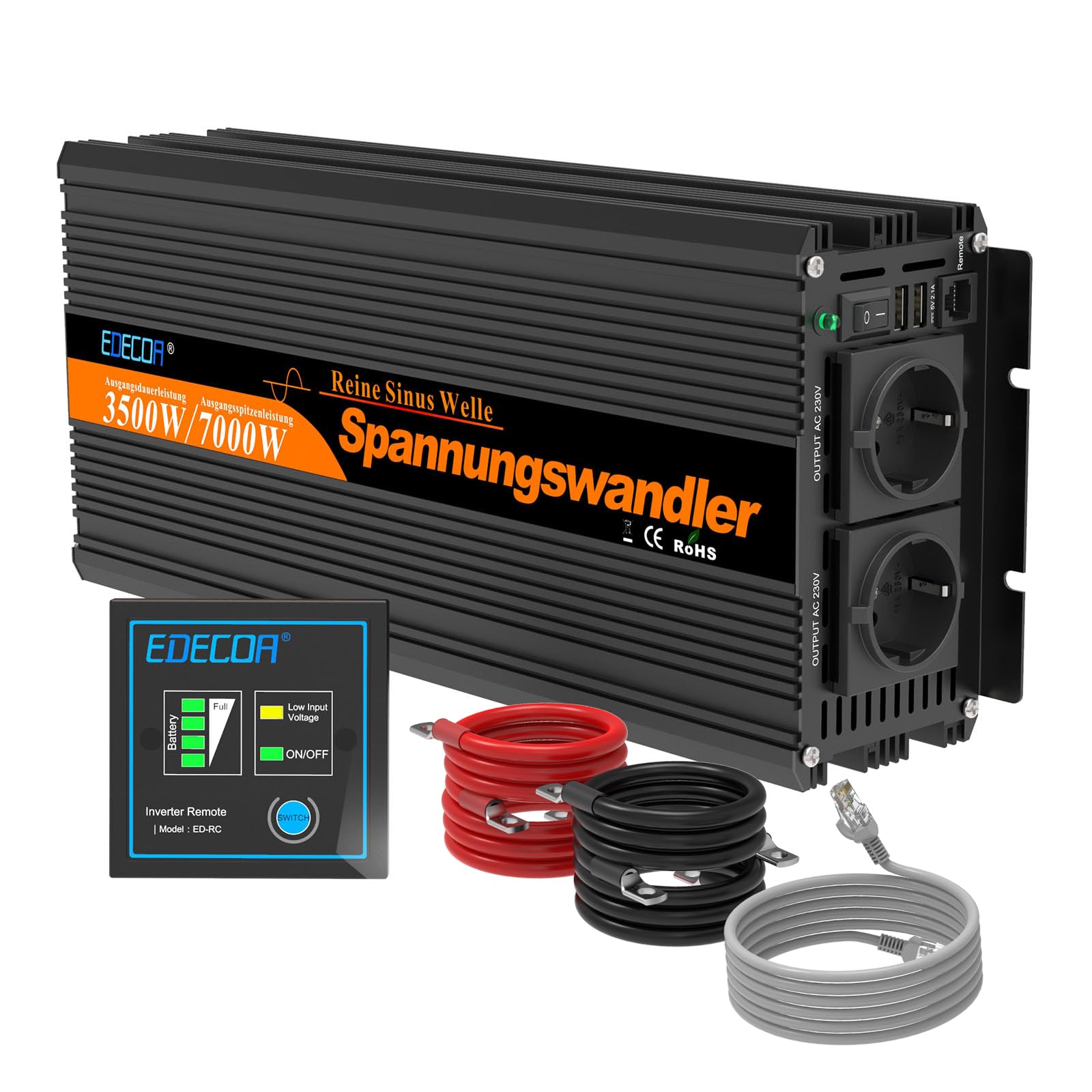 EDECOA Spannungswandler 3500w Reiner Sinus Wechselrichter 12v 230v mit 2X USB und Fernbedienung Spannungswandler 12 v 230 v Reiner Sinus Wechselrichter 220v EDECOA Spannungswandler 3500w Reiner Sinus Wechselrichter 12v 230v mit 2X USB und Fernbedienung Spannungswandler 12 v 230 v Reiner Sinus Wechselrichter 220v von EDECOA