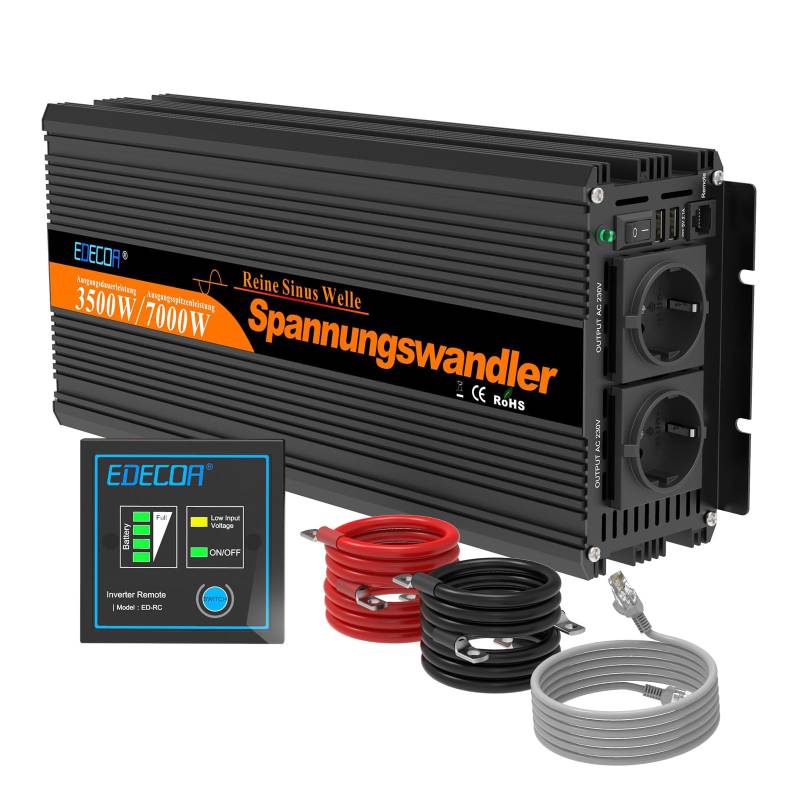 EDECOA Spannungswandler 3500w Reiner Sinus Wechselrichter 12v 230v mit 2X USB und Fernbedienung Spannungswandler 12 v 230 v Reiner Sinus Wechselrichter 220v von EDECOA