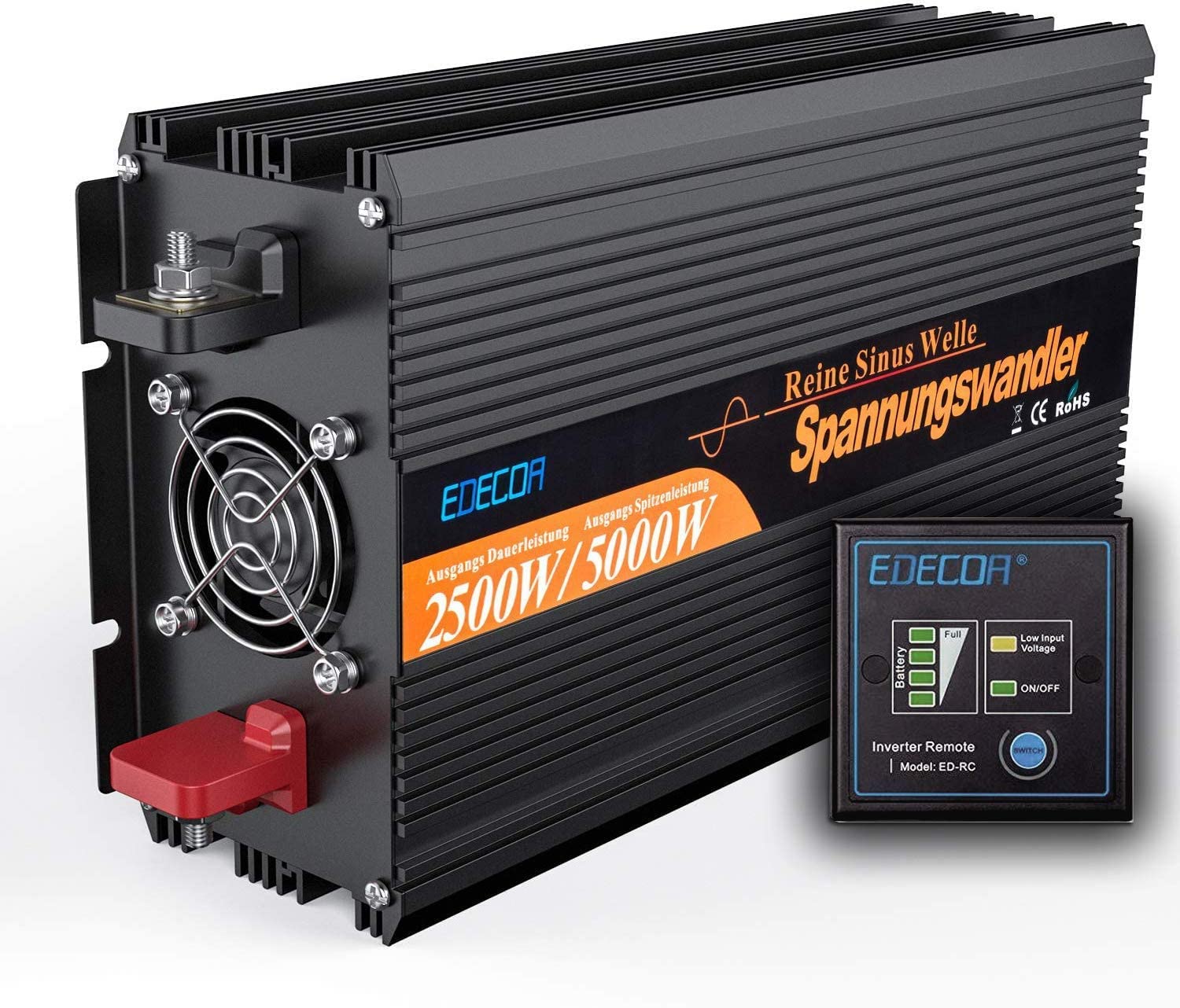 EDECOA Wechselrichter 12v auf 230v Reiner Sinus 2500w Wohnwagen Spannungswandler 2X USB und Fernbedienung KFZ Stromwandler Inverter 12v 220v Umrichter (2500w 12v) EDECOA Wechselrichter 12v auf 230v Reiner Sinus 2500w Wohnwagen Spannungswandler 2X USB und Fernbedienung KFZ Stromwandler Inverter 12v 220v Umrichter (2500w 12v) von EDECOA