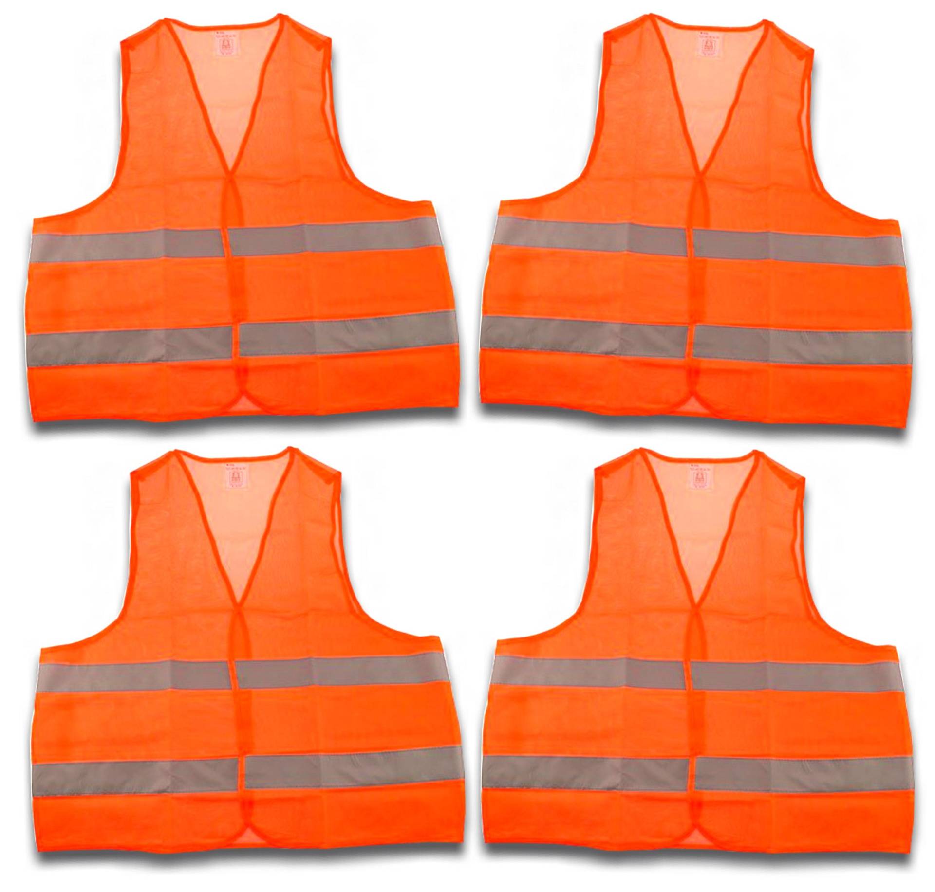 4 Stück Warnweste, Sicherheitsweste, Pannenweste EN 471 orange mit Reflektorstreifen und Klettverschluss Universalgröße von EDM