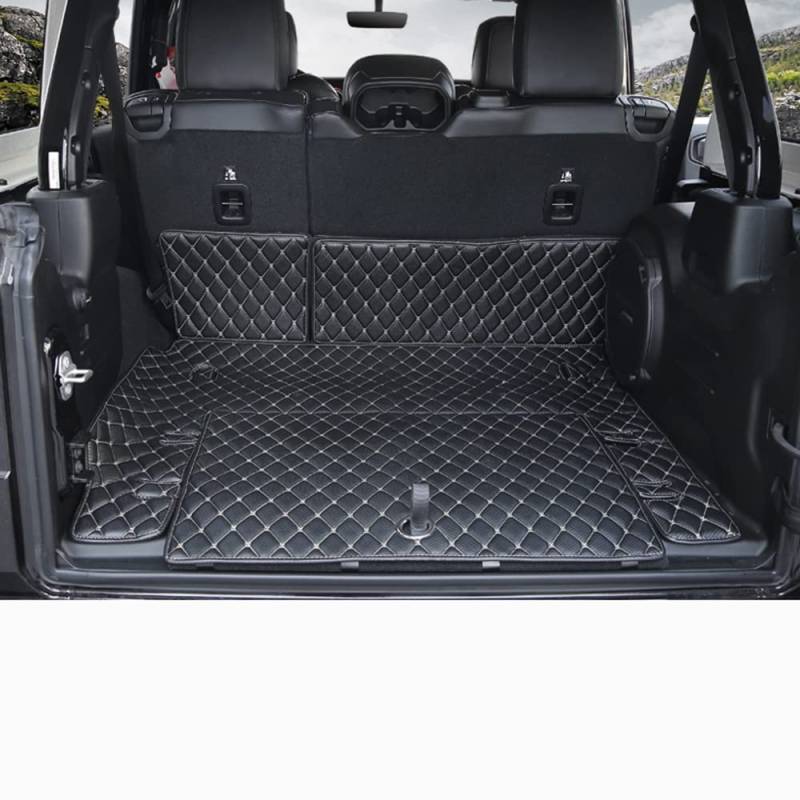 EDSARS Auto Leder Kohlefaser Kofferraummatten für Jeep Wrangler Rubicon 4doors 2018-2023 VollstäNdige Einkreisung Cargo Teppich Kofferraumwanne Schutzmatte Kratzfest Zubehör von EDSARS