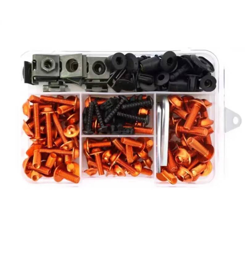 EDSXWUN Schraubensatz Motorrad Kompatibel Mit M5 M6 Allgemeine Teile Motorradverkleidung Windschutzscheibe Aluminiumschrauben Schraubensatz Mutternklammern Motorradschrauben Motorhauben(Orange) von EDSXWUN