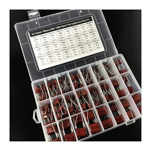 EFDSVUHE 24 Values 180pcs 250V 1nF to 3.3uF (102~335) CBB Metal Film capacitors Assortment Kit with Storage Box von EFDSVUHE