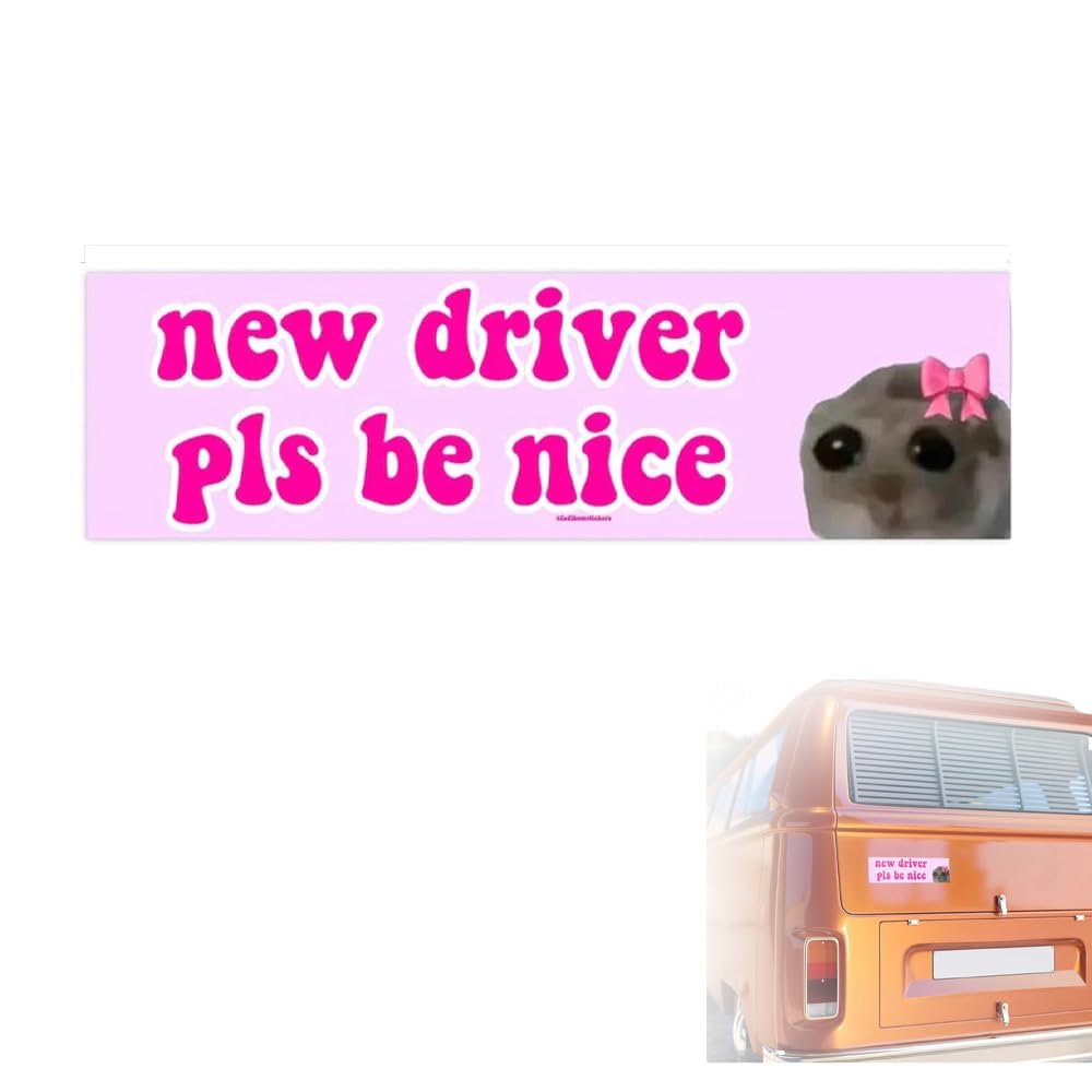 Netter Fahrer-Autoaufkleber, Neuer Fahrer, Bitte seien Sie nett, Neuer Fahrer, trauriger Hamster-Fahreraufkleber, Selbstklebender Aufkleber für Fahrschüler, lustiger Meme-Aufkleber (1PC) von EFLAL