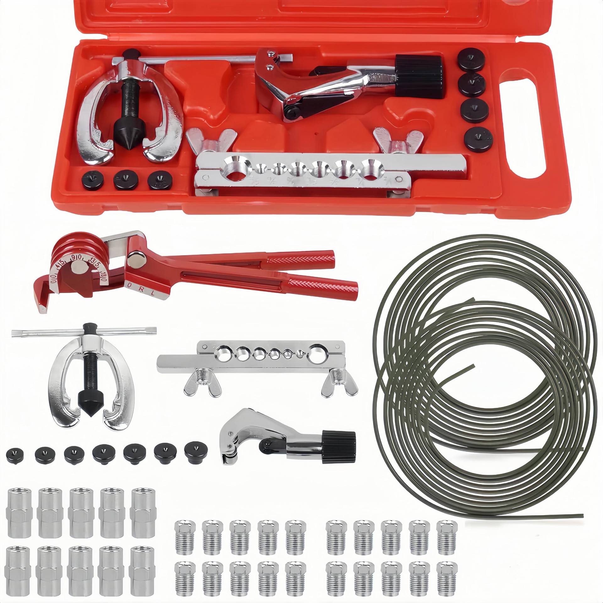 EFWEIMF Bremsleitung Bördelgerät Kit Doppelt und Einfach Bördelgerät für Bremsleitung 10m 4,75mm Bremsleitung mit 16 Verschraubungen 10 Verbinder M10 Biegezange Bremsleitungskit EFWEIMF Bremsleitung Bördelgerät Kit Doppelt und Einfach Bördelgerät für Bremsleitung 10m 4,75mm Bremsleitung mit 16 Verschraubungen 10 Verbinder M10 Biegezange Bremsleitungskit von EFWEIMF