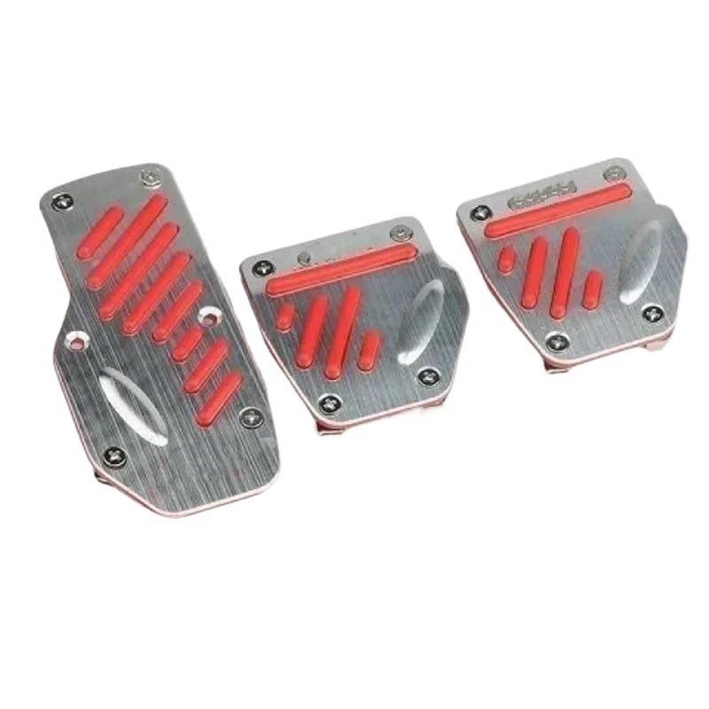 Fußablage Platte 2/3 stücke Universal Nicht-Slip Aluminium Manuelle Übertragung Auto Pedal Abdeckung Set Kit Pedali Bremspedalabdeckung(Manual Red) von EGUIAS