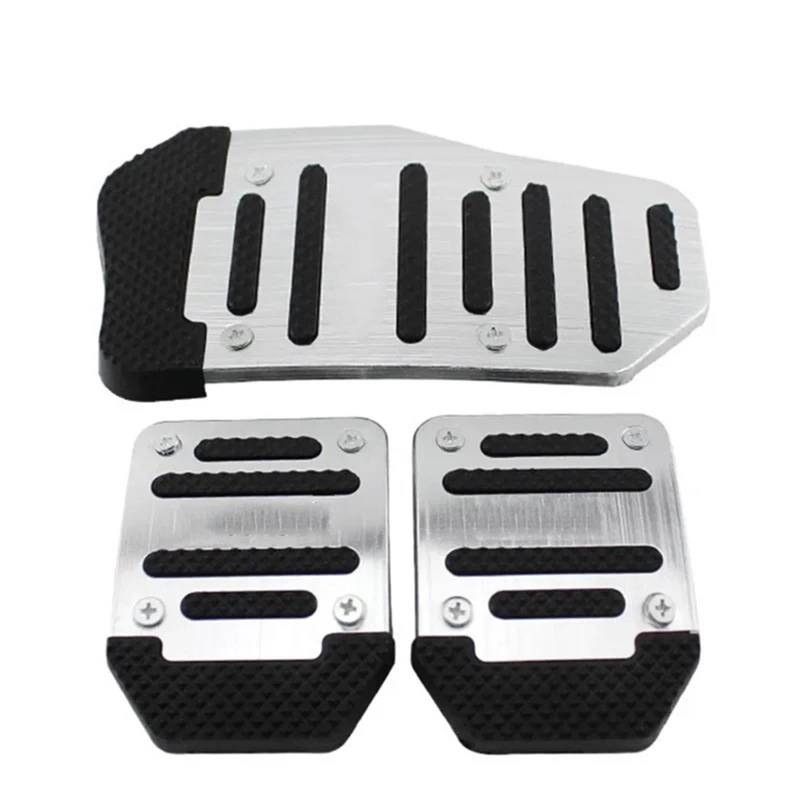 Fußablage Platte 3Pcs Universal Racing Manuelle Nicht-Slip Fuß Pedal Pad Abdeckung Aluminium Automatische Getriebe Bremse Accelerator Bremspedalabdeckung(Silver) von EGUIAS