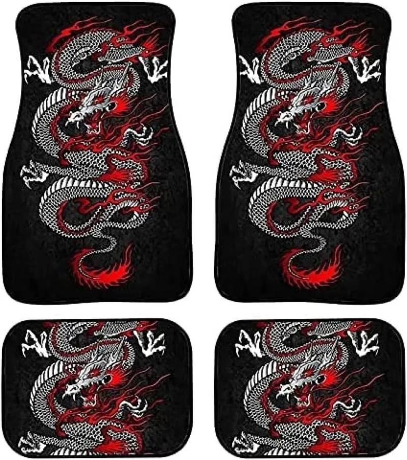 Gummimatten Auto 4-teilige Auto-Bodenmatte Dragon Auto-Matte Teppich Rutschfester Teppich mit Gummirücken Autozubehör für Auto SUV Autofußmatten-Set von EGUIAS