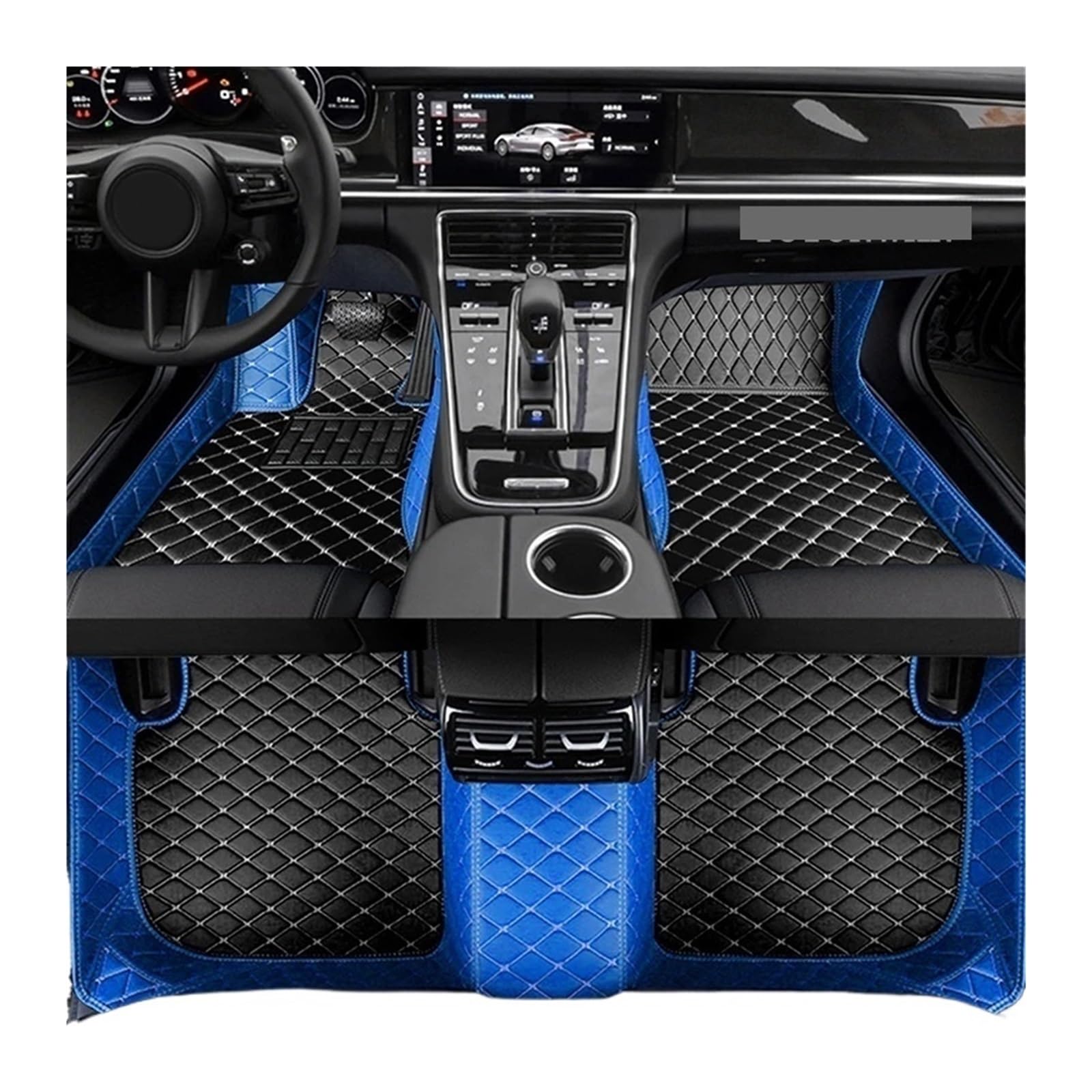 Gummimatten Auto Auto-Bodenmatte für Volvo XC90 MK1 2002~2014 7-Sitzer, schmutzabweisende Ledermatte, Autozubehör, Innenteil Autofußmatten-Set(Blue Black,Left Hand Drive) von EGUIAS