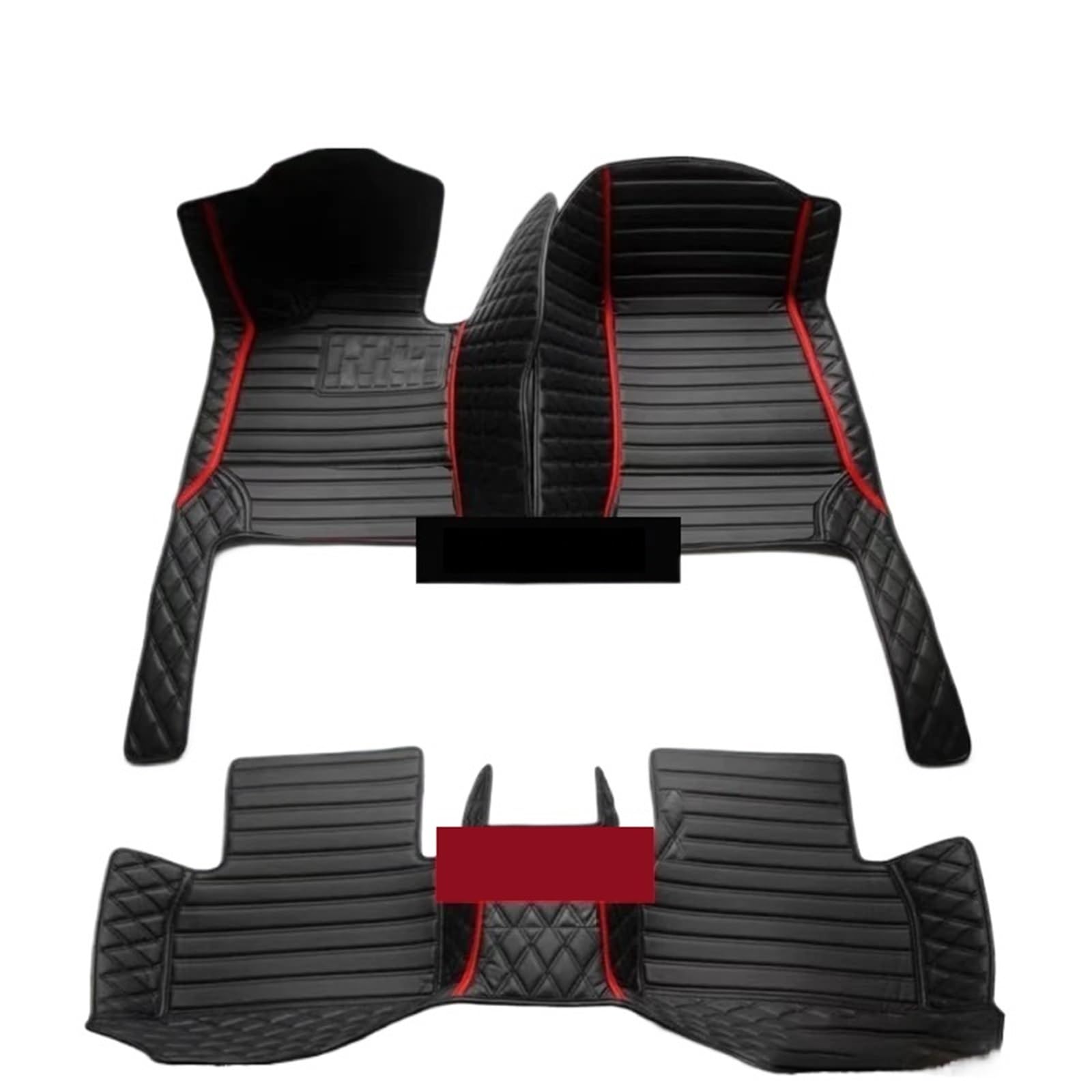 Gummimatten Auto Auto-Bodenmatte für Volvo XC90 MK1 2002~2014 7-Sitzer, schmutzabweisende Ledermatte, Autozubehör, Innenteil Autofußmatten-Set(Red,Left Hand Drive) von EGUIAS
