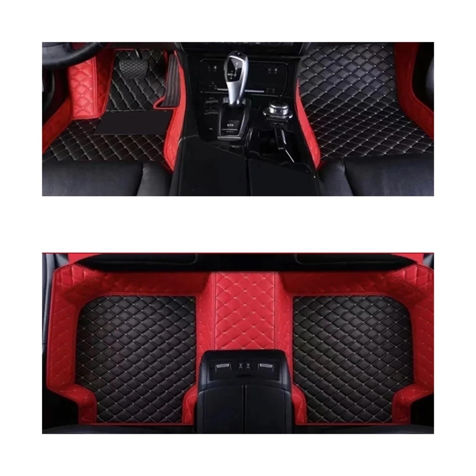 Gummimatten Auto Auto-Bodenmatte für Volvo XC90 MK1 2002~2014 7-Sitzer, schmutzabweisende Ledermatte, Autozubehör, Innenteil Autofußmatten-Set(Red Black,Left Hand Drive) von EGUIAS