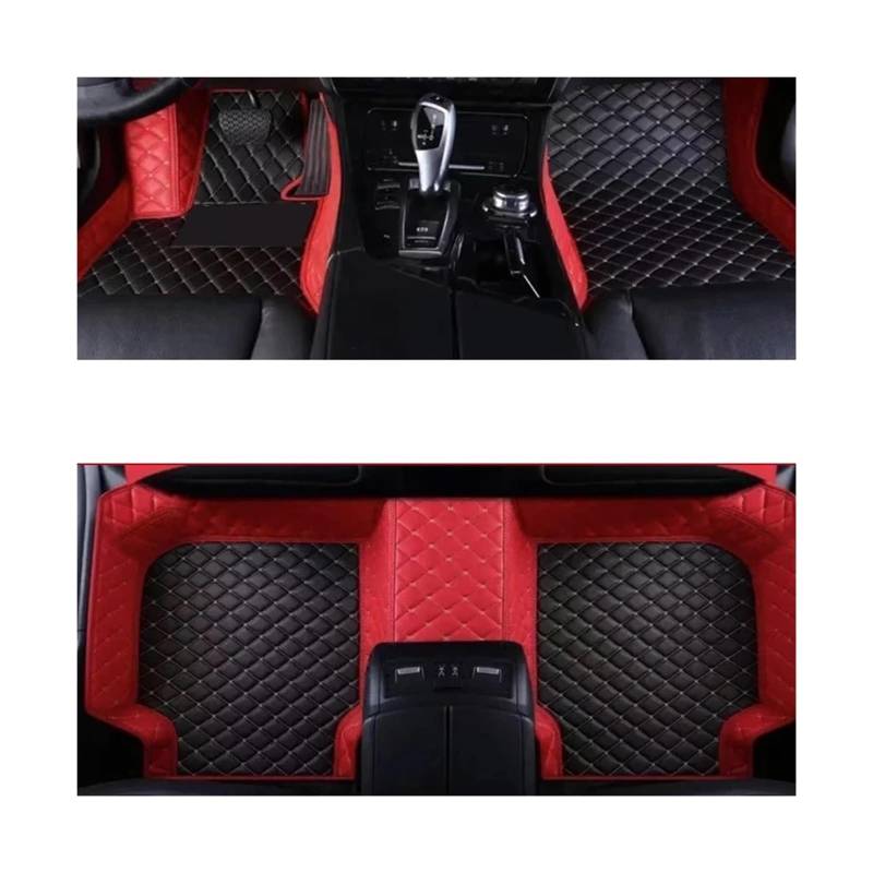 Gummimatten Auto Auto-Bodenmatte für Volvo XC90 MK1 2002~2014 7-Sitzer, schmutzabweisende Ledermatte, Autozubehör, Innenteil Autofußmatten-Set(Red Black,Right Hand Drive) von EGUIAS