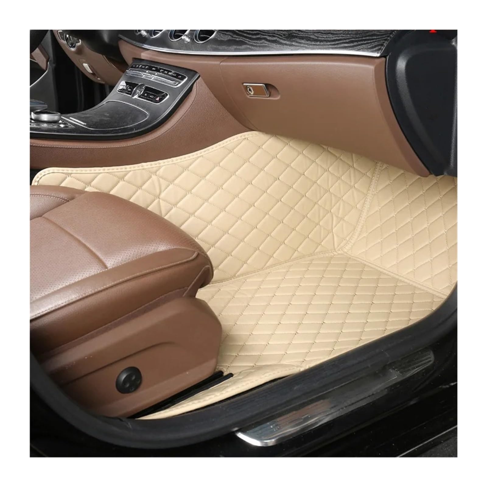 Gummimatten Auto Auto-Bodenmatten für Audi A4 B8 2008 2009 2010 2011 2012 2013 2014 2015 2016, individuell gestaltetes Luxus-PU-Leder Autofußmatten-Set(Copilot-Beige) von EGUIAS