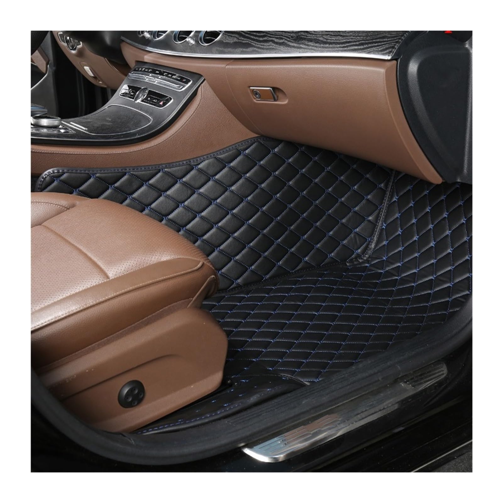 Gummimatten Auto Auto-Bodenmatten für Audi A4 B8 2008 2009 2010 2011 2012 2013 2014 2015 2016, individuell gestaltetes Luxus-PU-Leder Autofußmatten-Set(Copilot-Black Blue) von EGUIAS