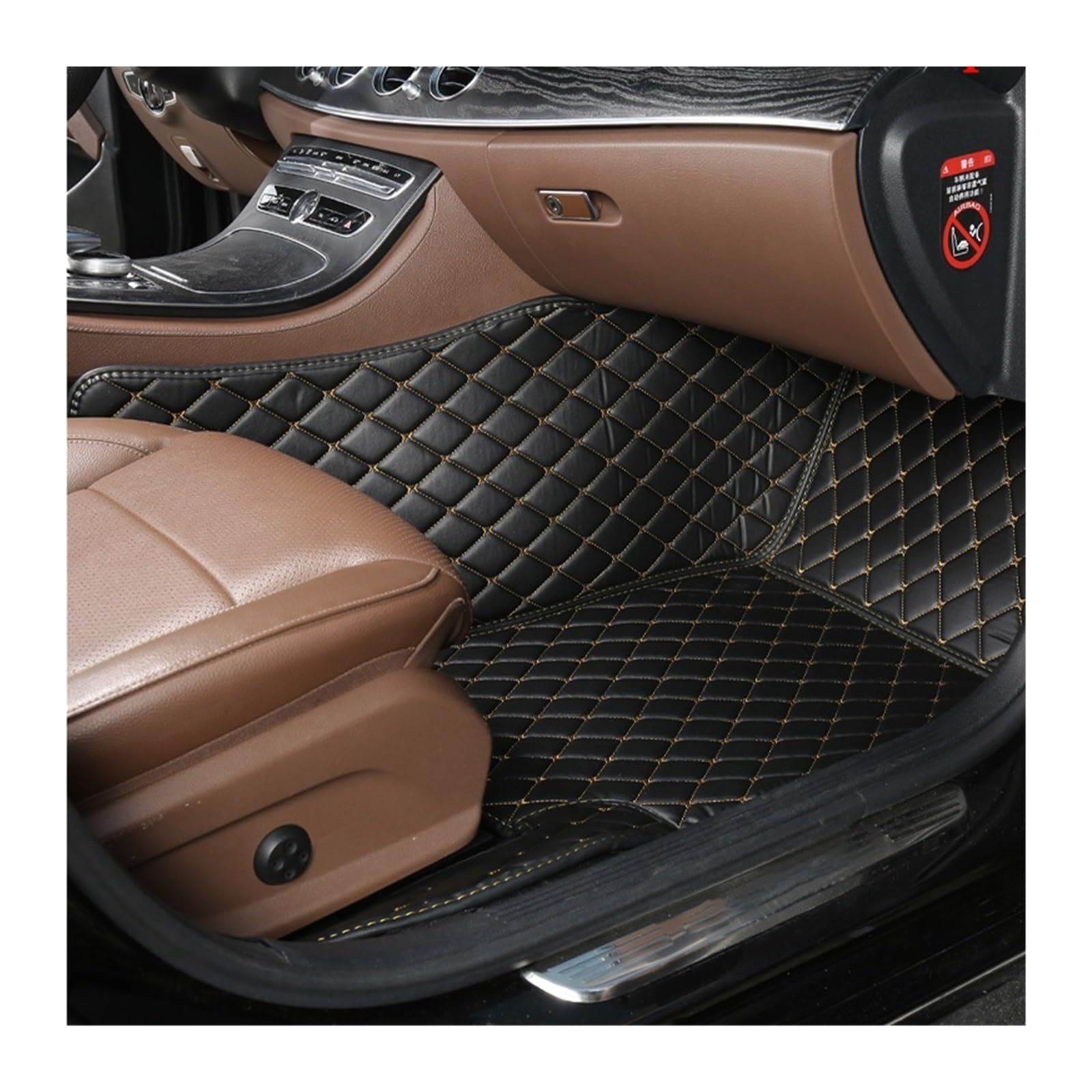 Gummimatten Auto Auto-Bodenmatten für Audi A4 B8 2008 2009 2010 2011 2012 2013 2014 2015 2016, individuell gestaltetes Luxus-PU-Leder Autofußmatten-Set(Copilot-Black Gold) von EGUIAS