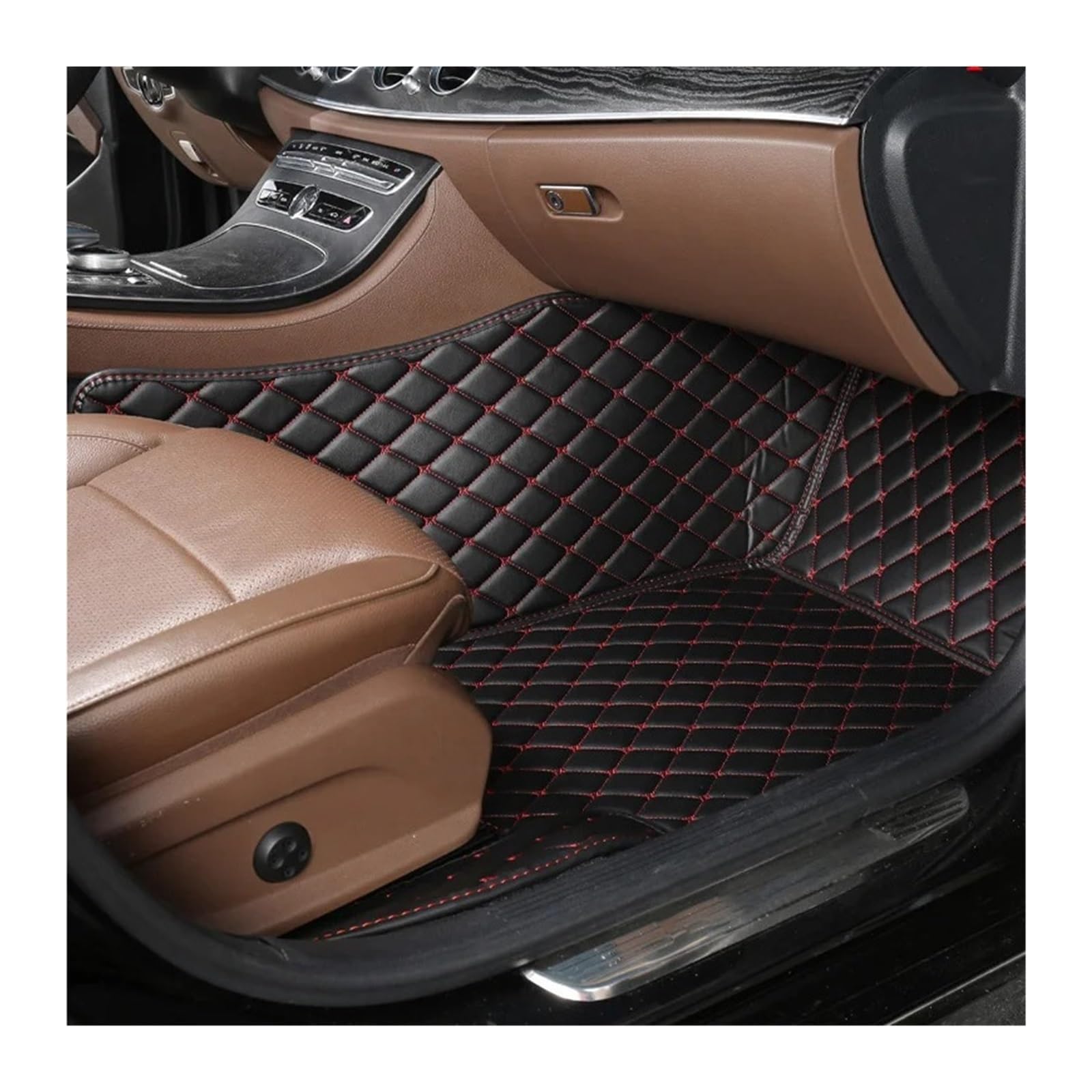 Gummimatten Auto Auto-Bodenmatten für Audi A4 B8 2008 2009 2010 2011 2012 2013 2014 2015 2016, individuell gestaltetes Luxus-PU-Leder Autofußmatten-Set(Copilot-Black Red) von EGUIAS