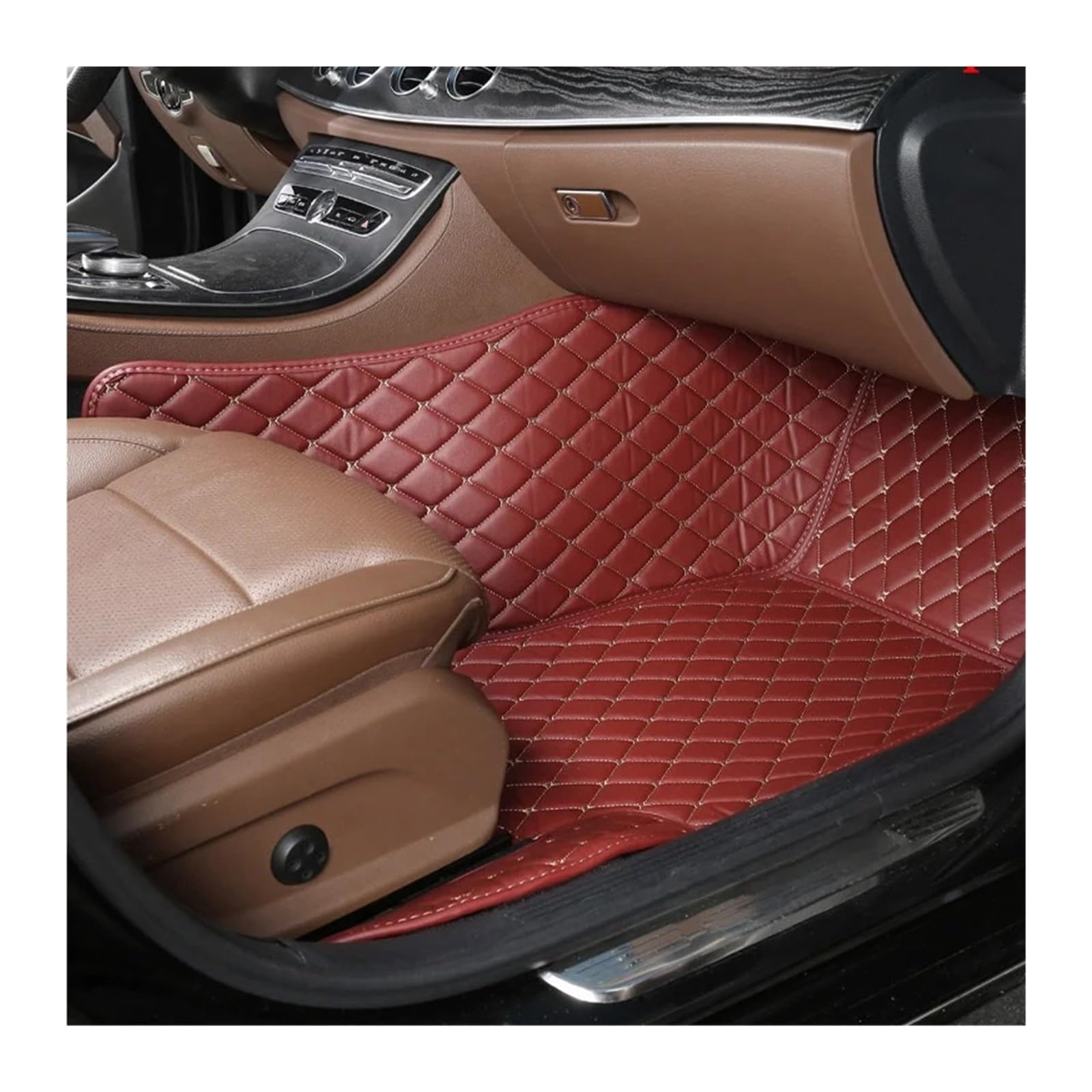 Gummimatten Auto Auto-Bodenmatten für Audi A4 B8 2008 2009 2010 2011 2012 2013 2014 2015 2016, individuell gestaltetes Luxus-PU-Leder Autofußmatten-Set(Copilot-Wine Red) von EGUIAS