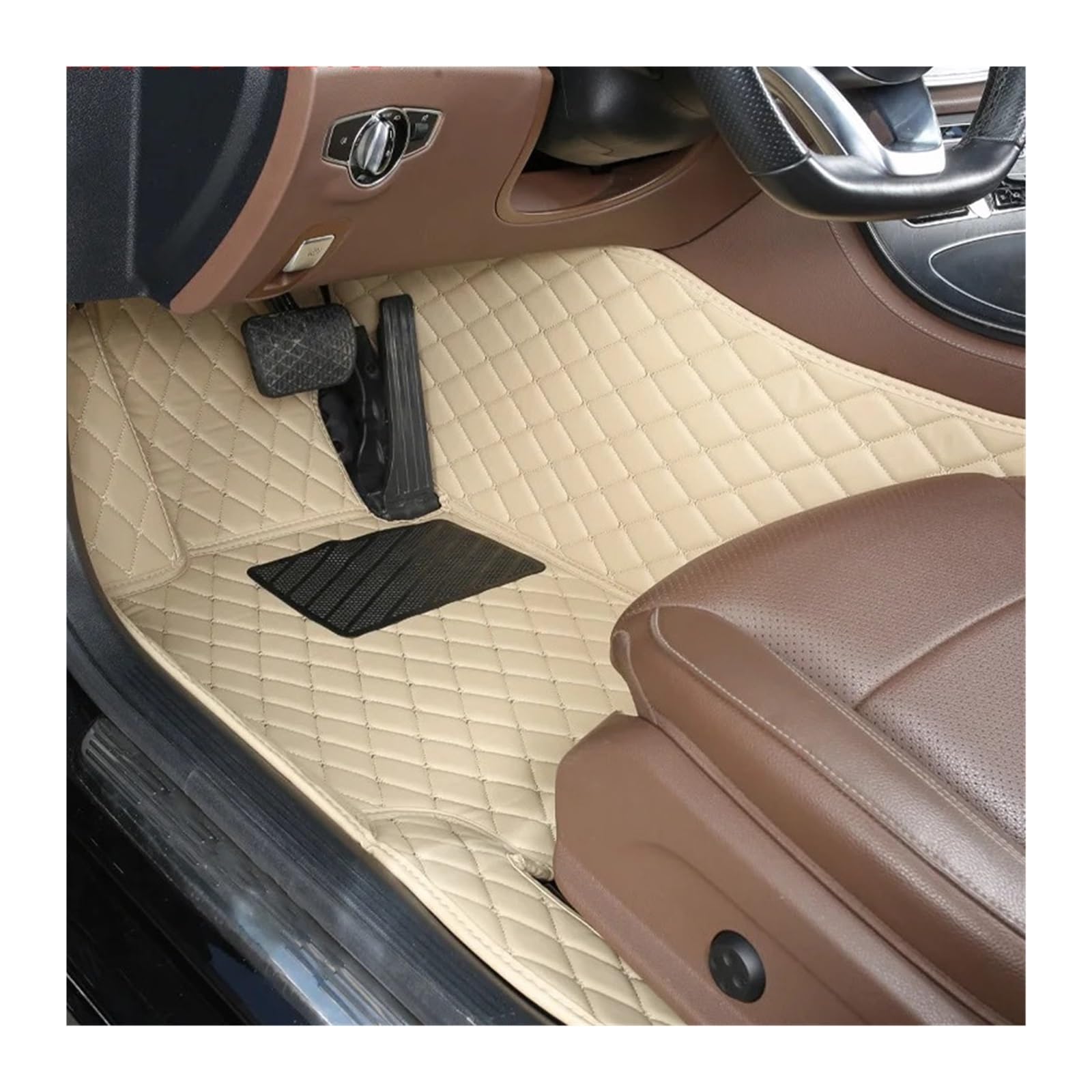 Gummimatten Auto Auto-Bodenmatten für Audi A4 B8 2008 2009 2010 2011 2012 2013 2014 2015 2016, individuell gestaltetes Luxus-PU-Leder Autofußmatten-Set(Driver-Beige) von EGUIAS