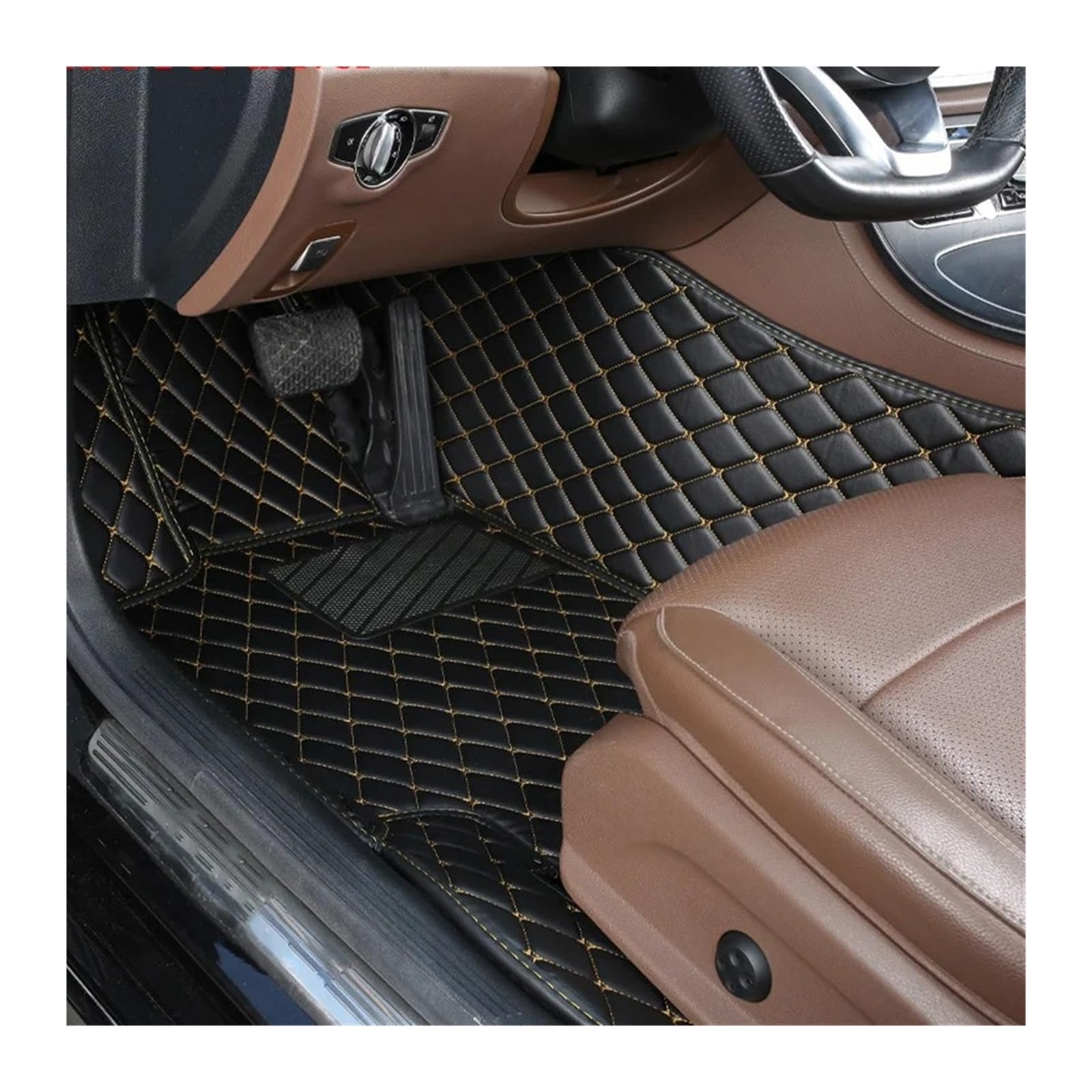 Gummimatten Auto Auto-Bodenmatten für Audi A4 B8 2008 2009 2010 2011 2012 2013 2014 2015 2016, individuell gestaltetes Luxus-PU-Leder Autofußmatten-Set(Driver-Black Gold) von EGUIAS