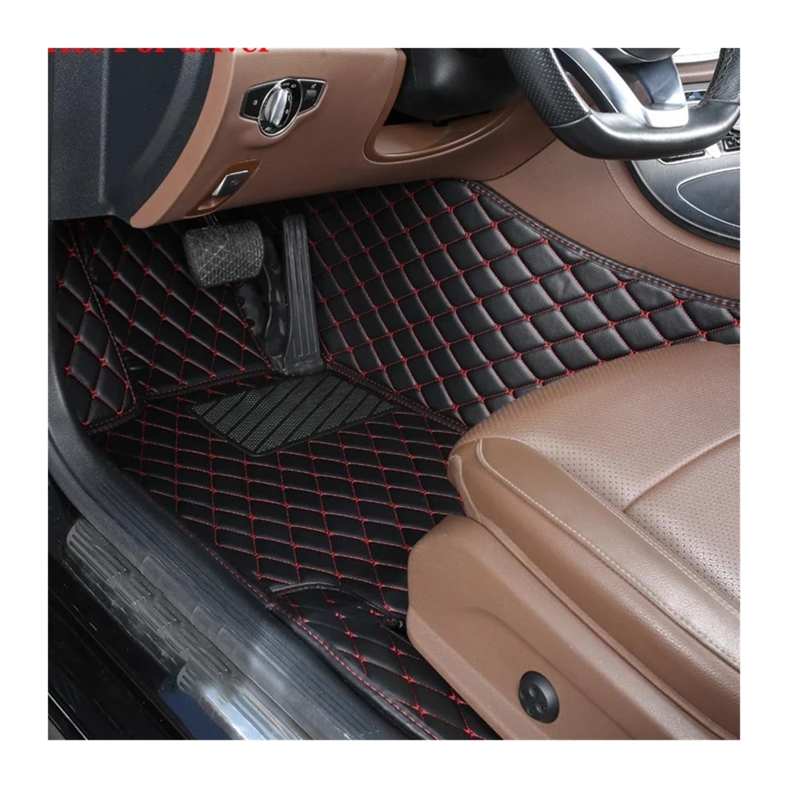 Gummimatten Auto Auto-Bodenmatten für Audi A4 B8 2008 2009 2010 2011 2012 2013 2014 2015 2016, individuell gestaltetes Luxus-PU-Leder Autofußmatten-Set(Driver-Black Red) von EGUIAS