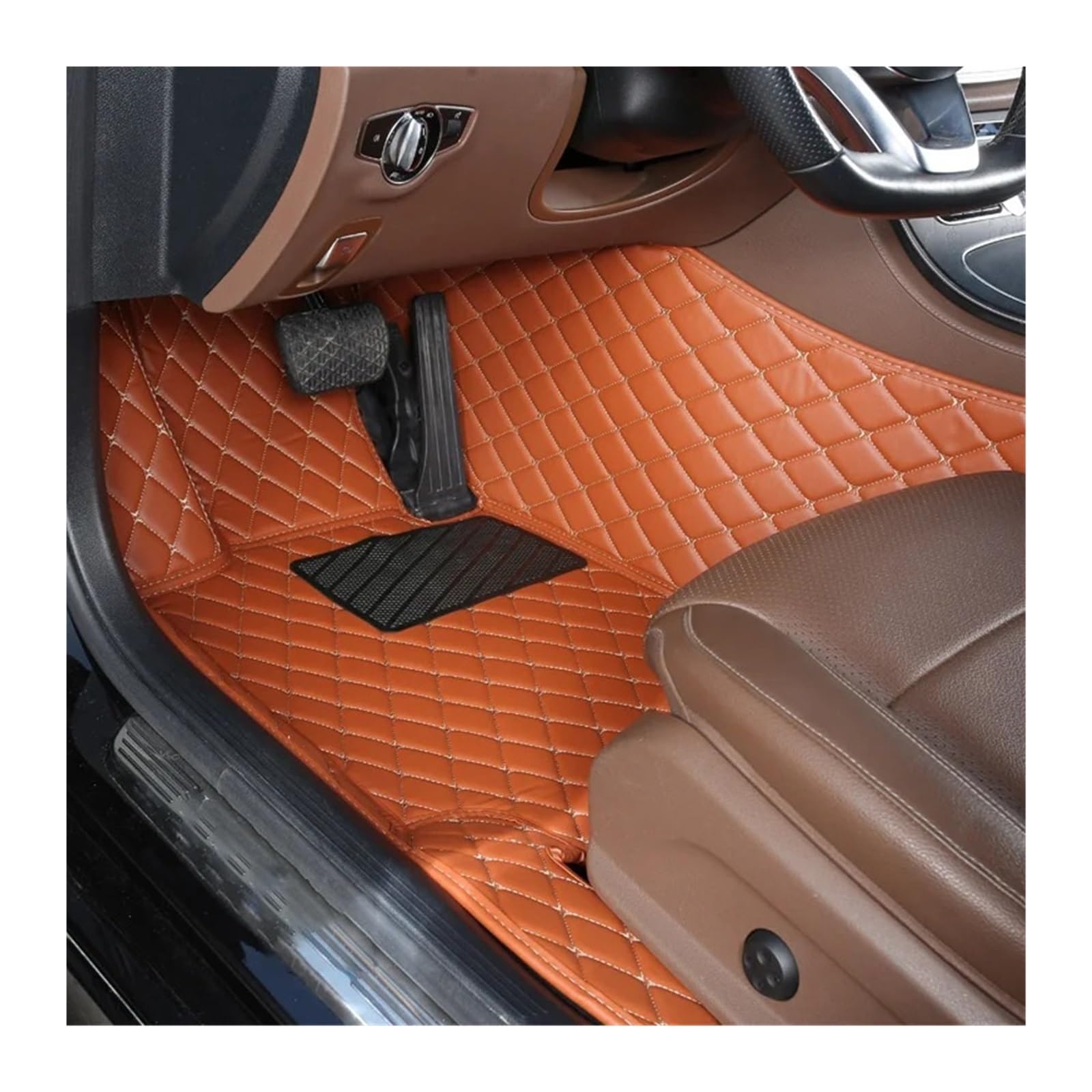Gummimatten Auto Auto-Bodenmatten für Audi A4 B8 2008 2009 2010 2011 2012 2013 2014 2015 2016, individuell gestaltetes Luxus-PU-Leder Autofußmatten-Set(Driver-Brown) von EGUIAS