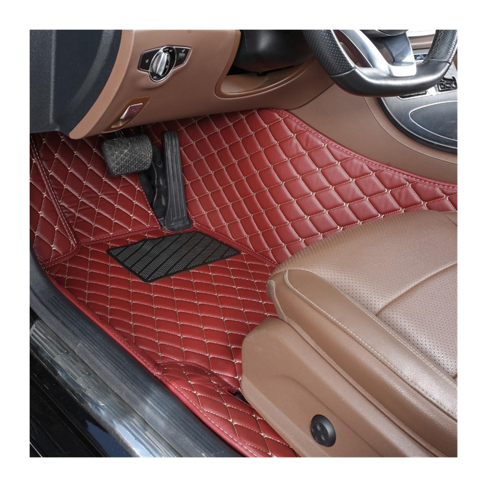 Gummimatten Auto Auto-Bodenmatten für Audi A4 B8 2008 2009 2010 2011 2012 2013 2014 2015 2016, individuell gestaltetes Luxus-PU-Leder Autofußmatten-Set(Driver-Wine Red) von EGUIAS