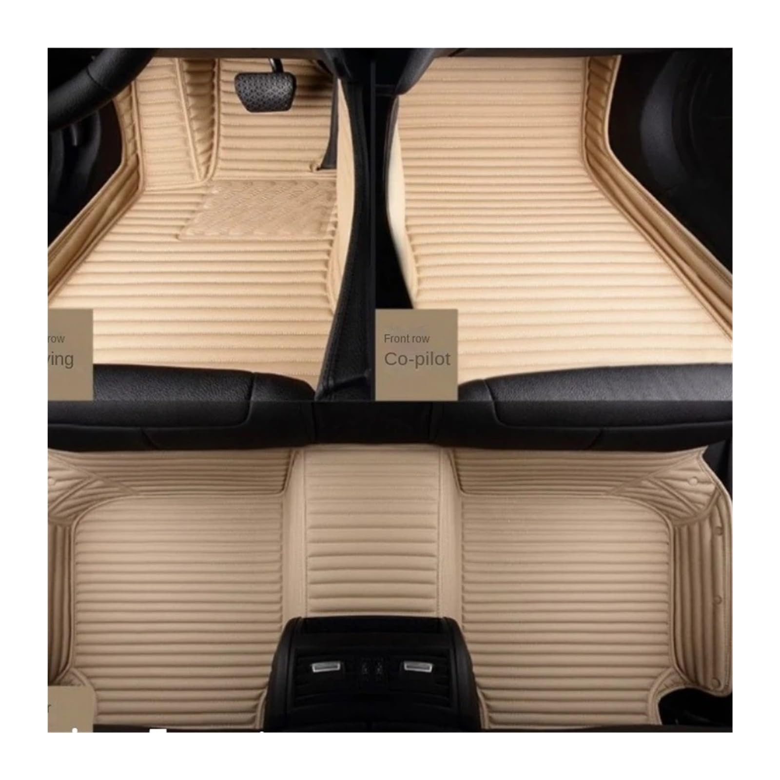 Gummimatten Auto Gestreifte Leder-Fußmatten für Autos, passend für BMW 3er E36 1990–2000, Auto-Innenausstattung Autofußmatten-Set(Beige 5 Seats) von EGUIAS