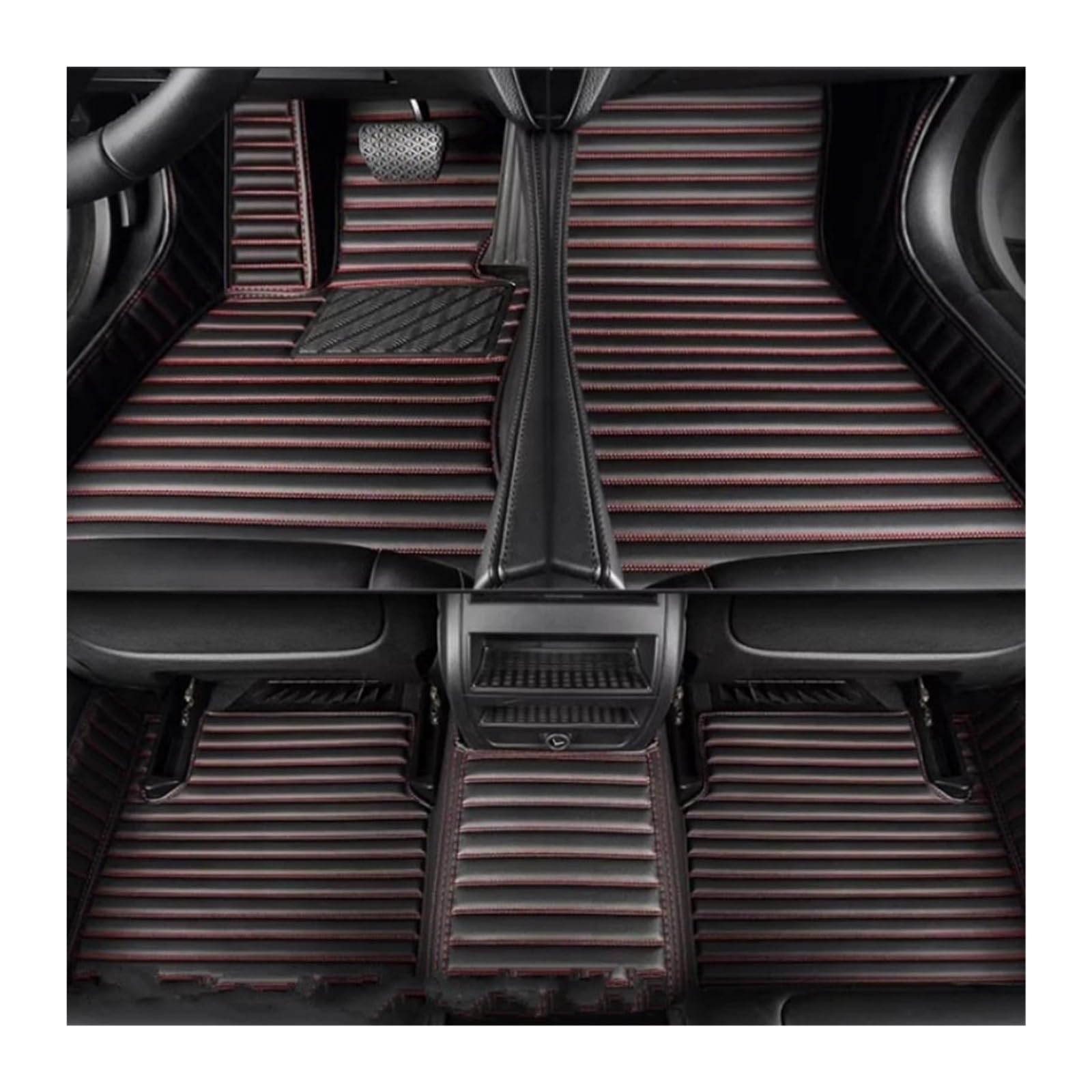 Gummimatten Auto Gestreifte Leder-Fußmatten für Autos, passend für BMW 3er E36 1990–2000, Auto-Innenausstattung Autofußmatten-Set(Black Red 5 Seats) von EGUIAS