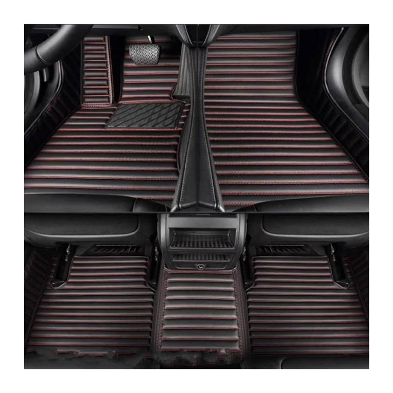 Gummimatten Auto Gestreifte Leder-Fußmatten für Autos, passend für BMW 3er E36 1990–2000, Auto-Innenausstattung Autofußmatten-Set(Black Red 5 Seats) von EGUIAS