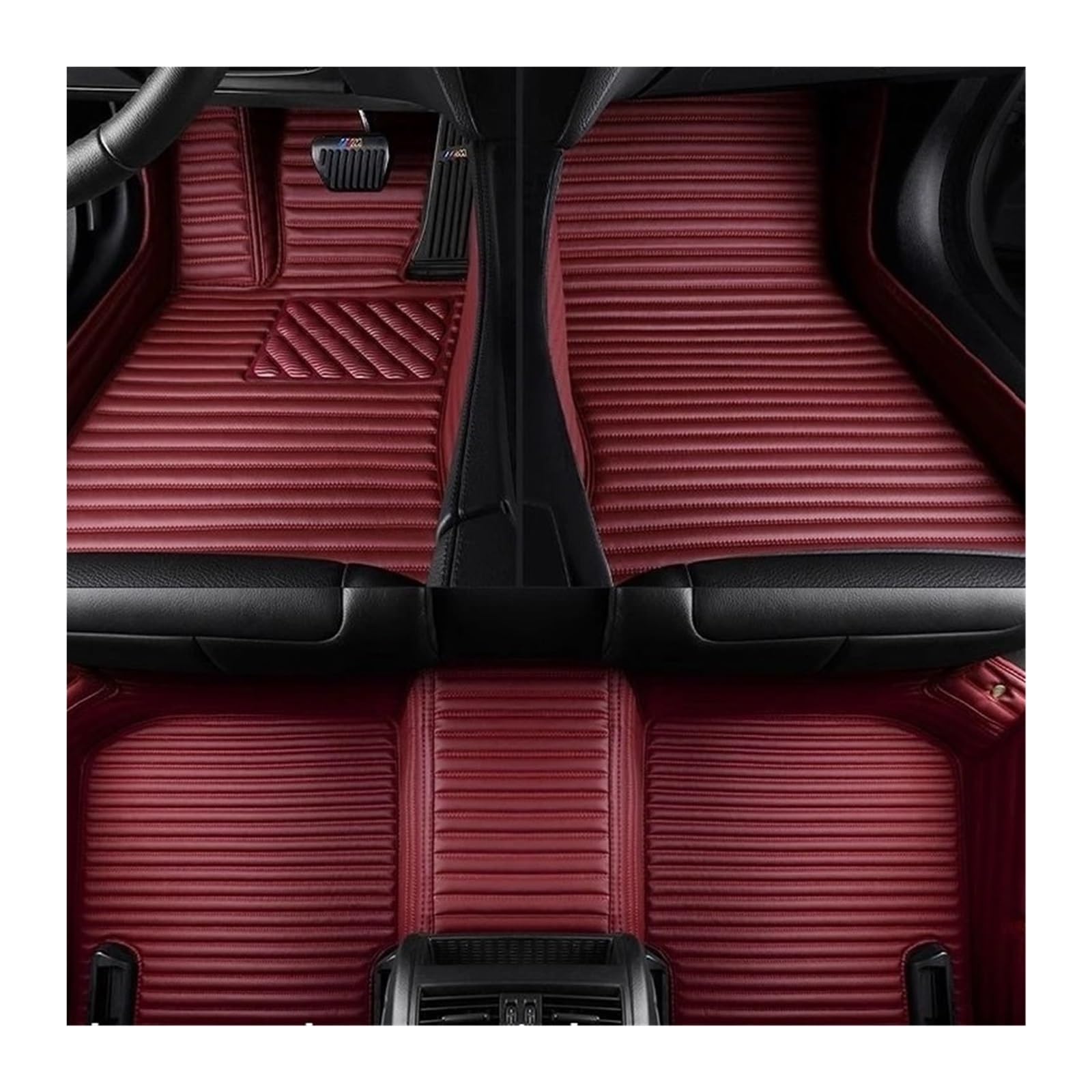 Gummimatten Auto Gestreifte Leder-Fußmatten für Autos, passend für BMW 3er E36 1990–2000, Auto-Innenausstattung Autofußmatten-Set(Wine Red 5 Seats) von EGUIAS