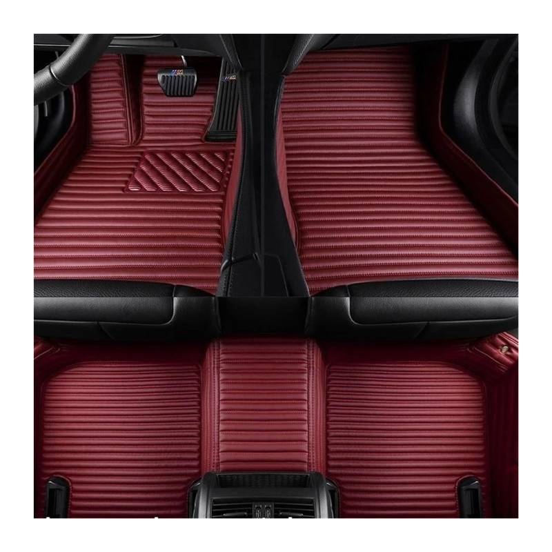 Gummimatten Auto Gestreifte Leder-Fußmatten für Autos, passend für BMW 3er E36 1990–2000, Auto-Innenausstattung Autofußmatten-Set(Wine Red 5 Seats) von EGUIAS