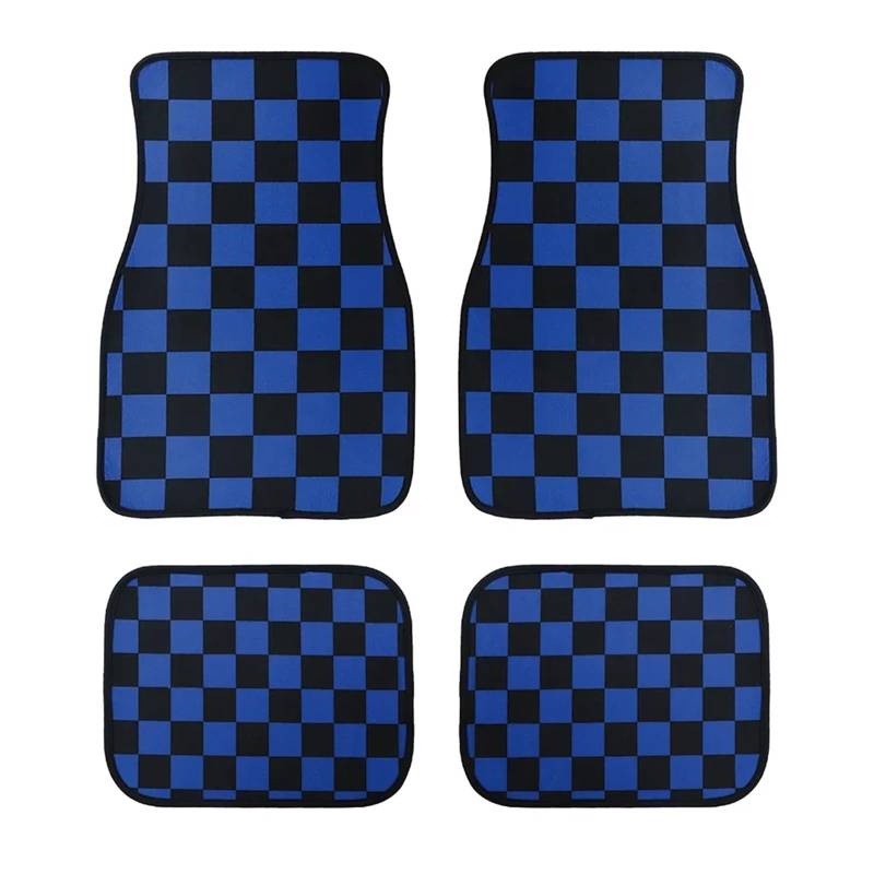 Gummimatten Auto Universal Checkered Auto Boden Matte Zubehör Klassische Teppich Boden Fuß Pad 4PCS Matten Autofußmatten-Set(Blue) von EGUIAS