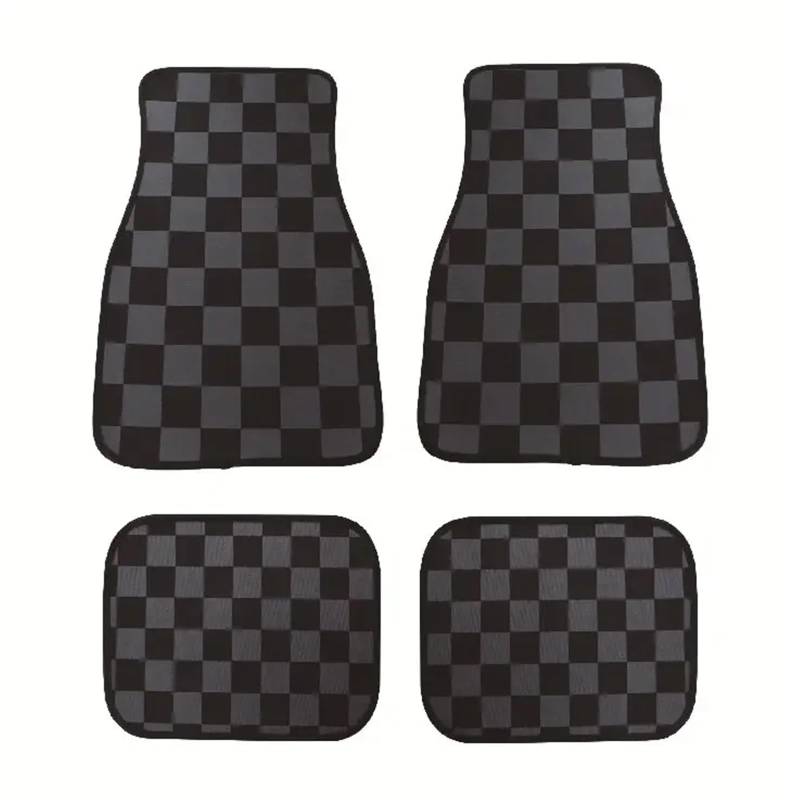 Gummimatten Auto Universal Checkered Auto Boden Matte Zubehör Klassische Teppich Boden Fuß Pad 4PCS Matten Autofußmatten-Set(Gray) von EGUIAS