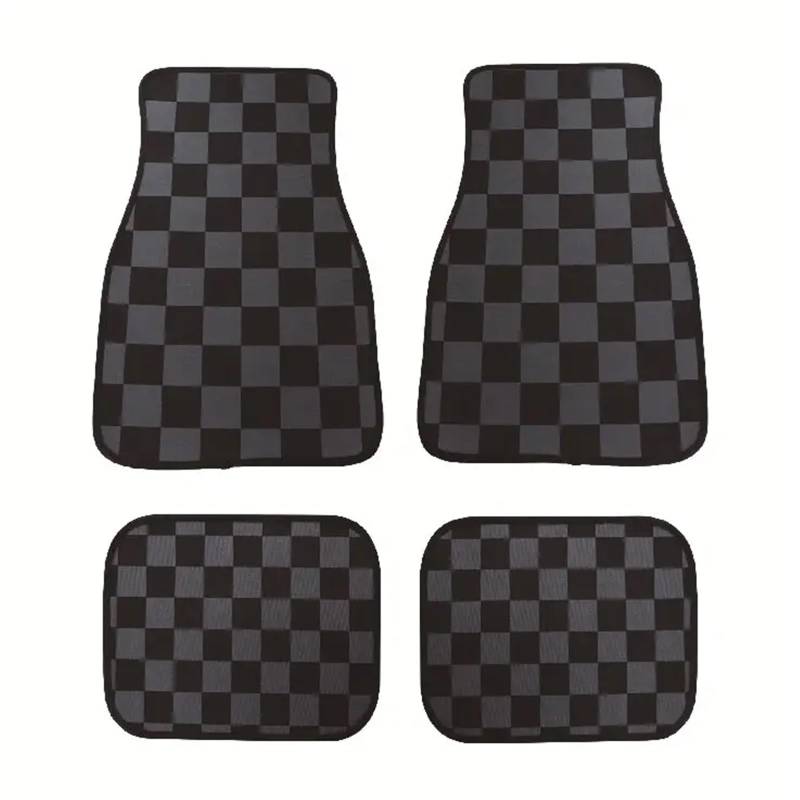 Gummimatten Auto Universal Checkered Auto Boden Matte Zubehör Klassische Teppich Boden Fuß Pad 4PCS Matten Autofußmatten-Set(Gray) von EGUIAS