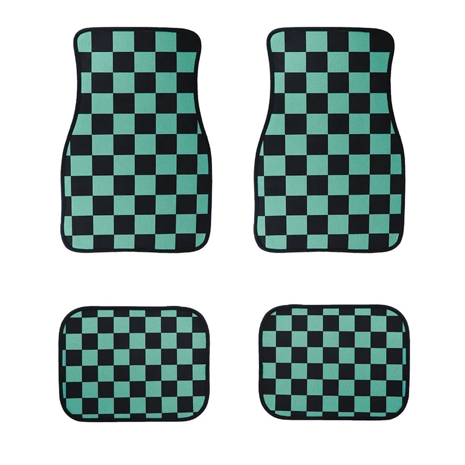 Gummimatten Auto Universal Checkered Auto Boden Matte Zubehör Klassische Teppich Boden Fuß Pad 4PCS Matten Autofußmatten-Set(Green) von EGUIAS