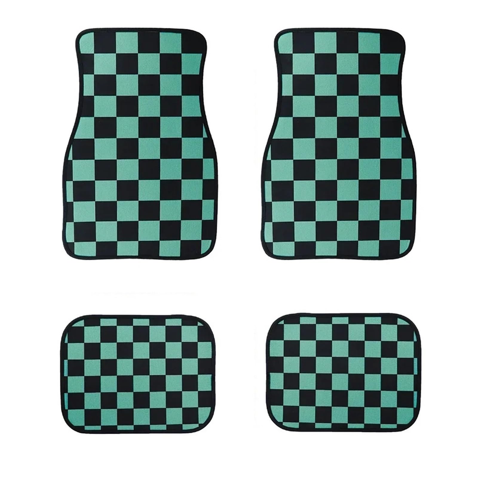 Gummimatten Auto Universal Checkered Auto Boden Matte Zubehör Klassische Teppich Boden Fuß Pad 4PCS Matten Autofußmatten-Set(Green) von EGUIAS