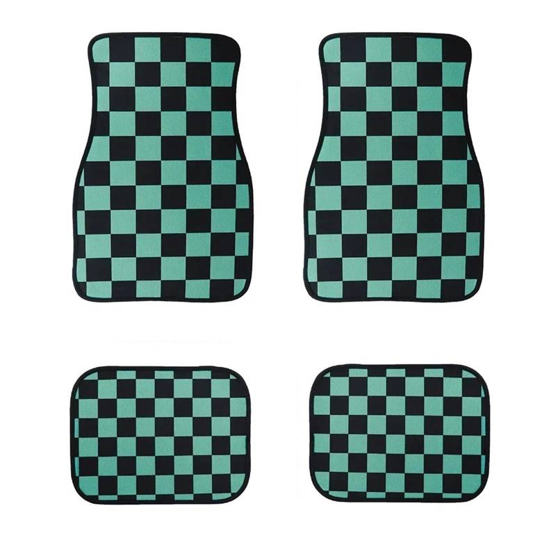 Gummimatten Auto Universal Checkered Auto Boden Matte Zubehör Klassische Teppich Boden Fuß Pad 4PCS Matten Autofußmatten-Set(Green) von EGUIAS