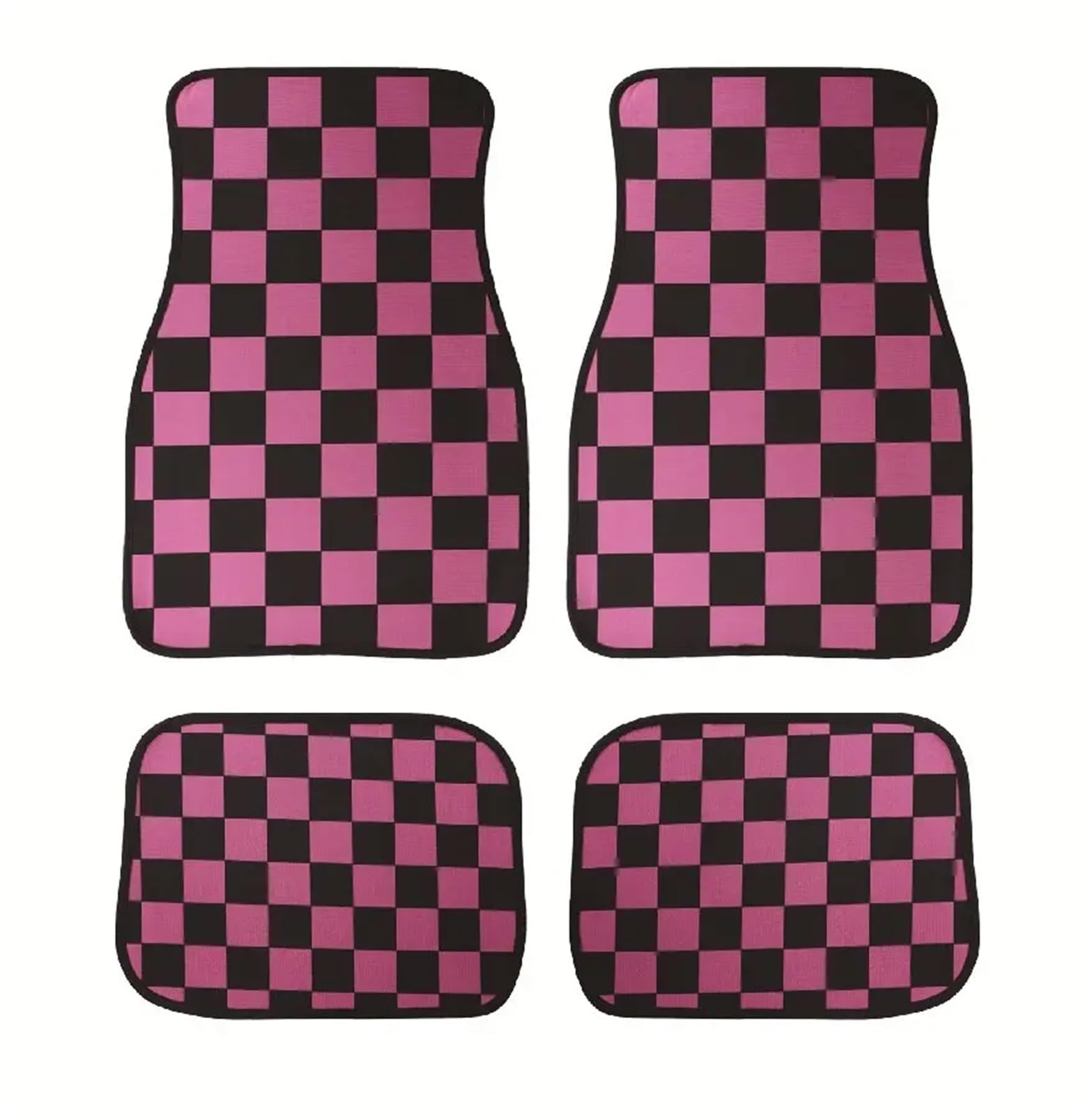 Gummimatten Auto Universal Checkered Auto Boden Matte Zubehör Klassische Teppich Boden Fuß Pad 4PCS Matten Autofußmatten-Set(Pink) von EGUIAS