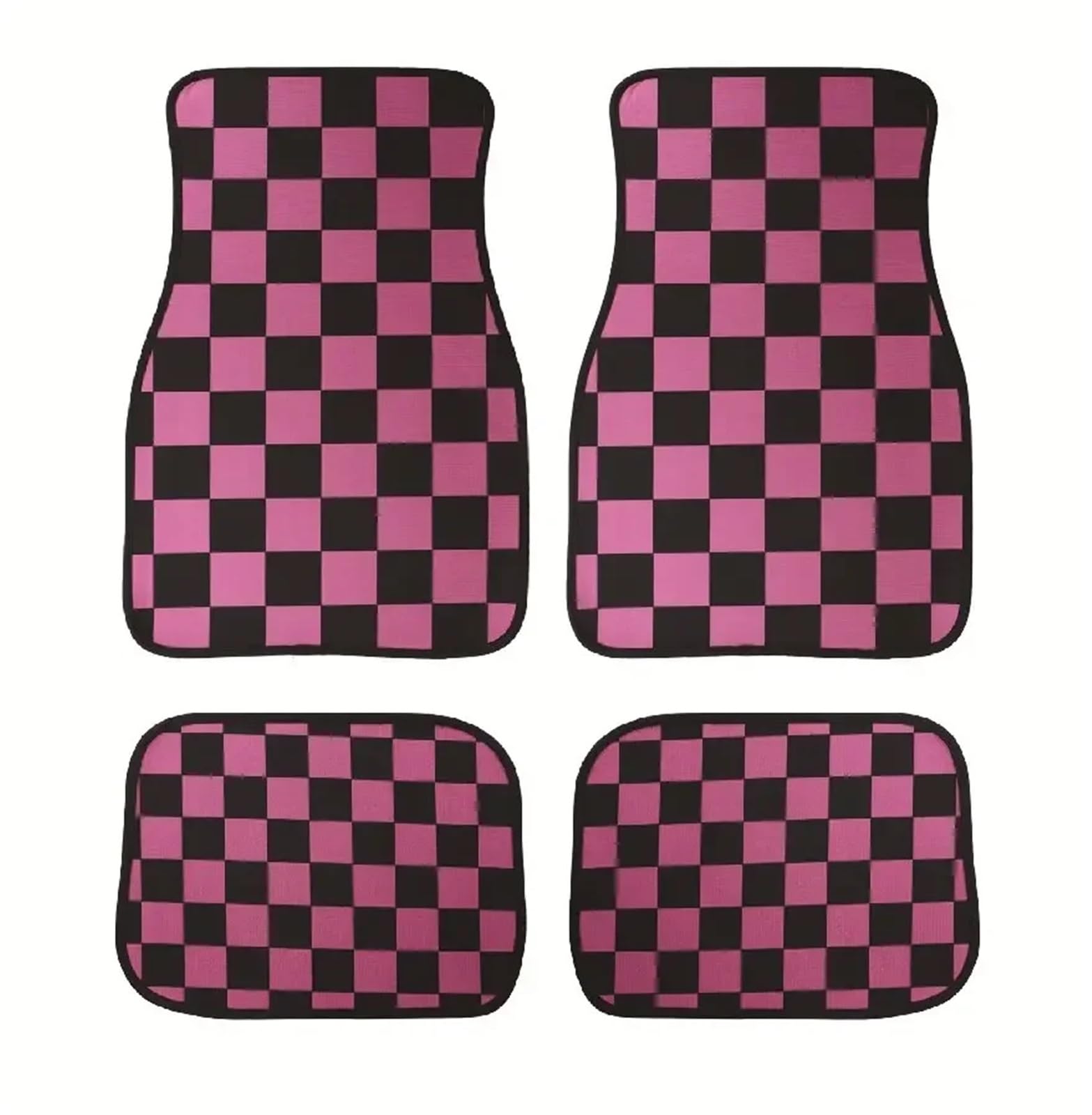 Gummimatten Auto Universal Checkered Auto Boden Matte Zubehör Klassische Teppich Boden Fuß Pad 4PCS Matten Autofußmatten-Set(Pink) von EGUIAS