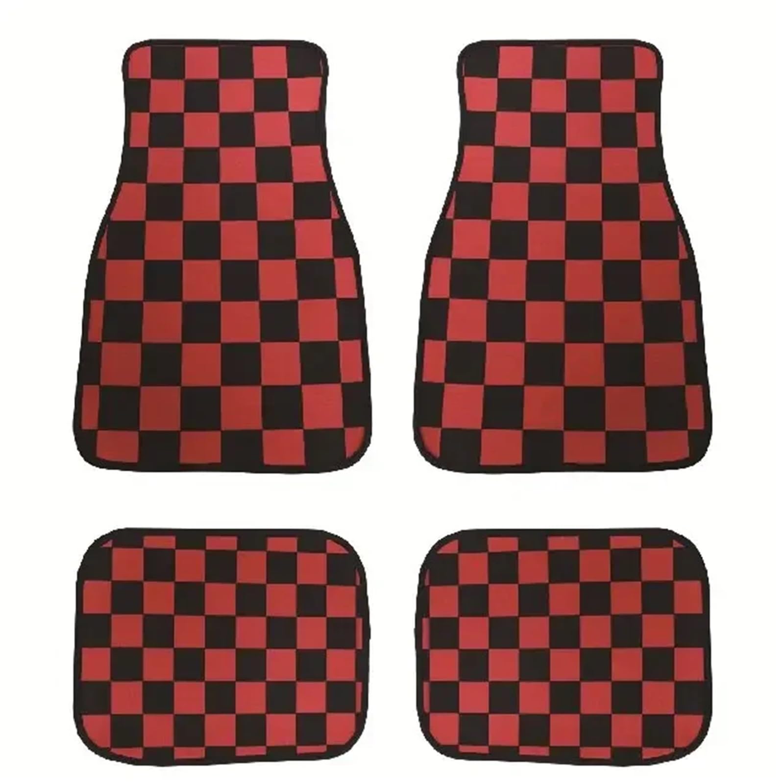 Gummimatten Auto Universal Checkered Auto Boden Matte Zubehör Klassische Teppich Boden Fuß Pad 4PCS Matten Autofußmatten-Set(Red) von EGUIAS