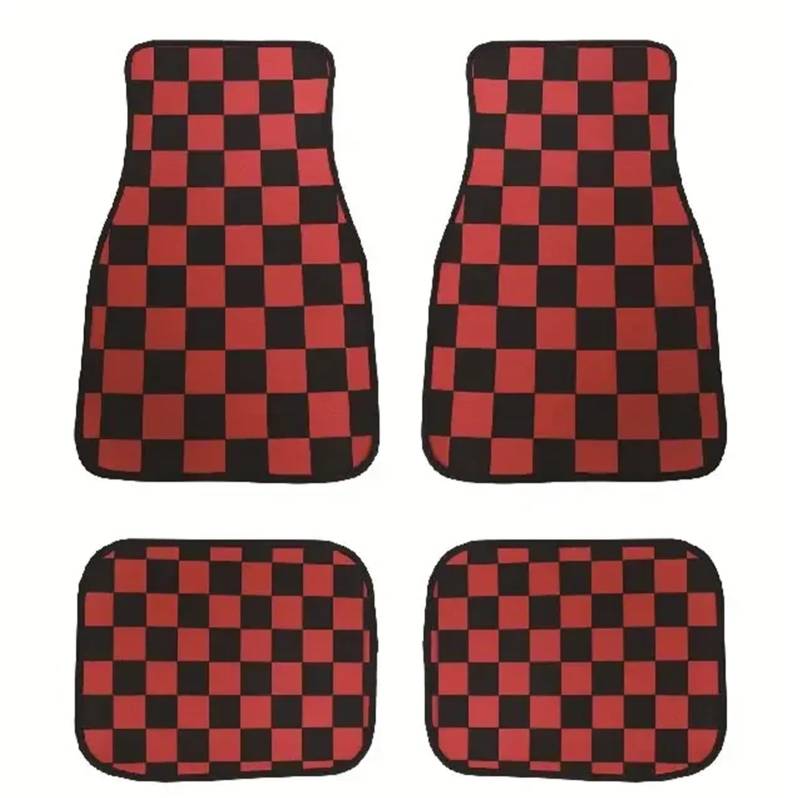 Gummimatten Auto Universal Checkered Auto Boden Matte Zubehör Klassische Teppich Boden Fuß Pad 4PCS Matten Autofußmatten-Set(Red) von EGUIAS