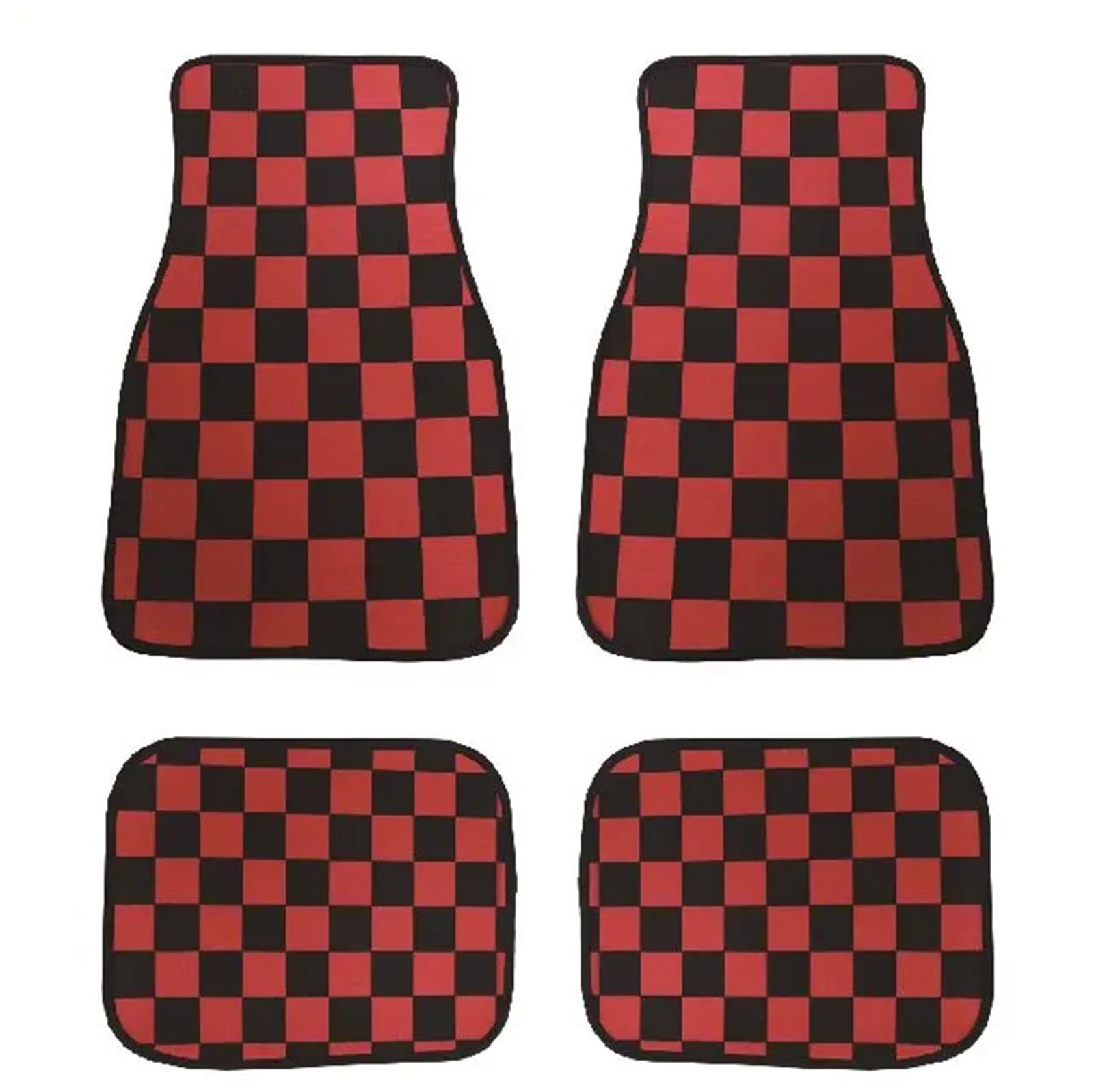 Gummimatten Auto Universal Checkered Auto Boden Matte Zubehör Klassische Teppich Boden Fuß Pad 4PCS Matten Autofußmatten-Set(Red) von EGUIAS
