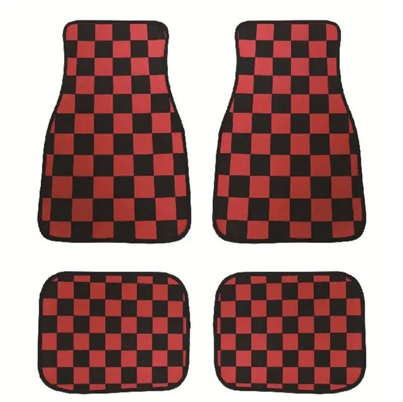 Gummimatten Auto Universal Checkered Auto Boden Matte Zubehör Klassische Teppich Boden Fuß Pad 4PCS Matten Autofußmatten-Set(Red) von EGUIAS
