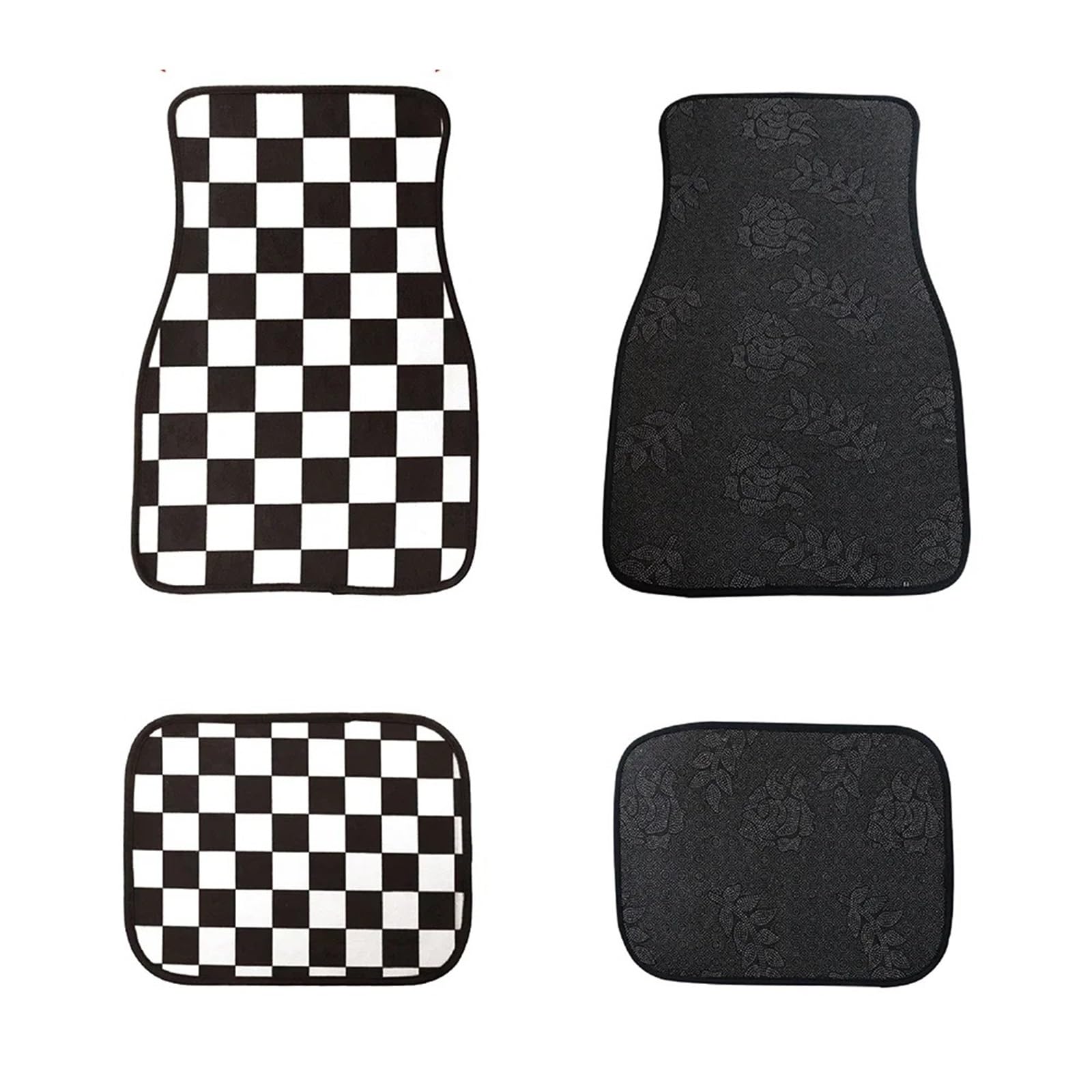 Gummimatten Auto Universal Checkered Auto Boden Matte Zubehör Klassische Teppich Boden Fuß Pad 4PCS Matten Autofußmatten-Set(White) von EGUIAS