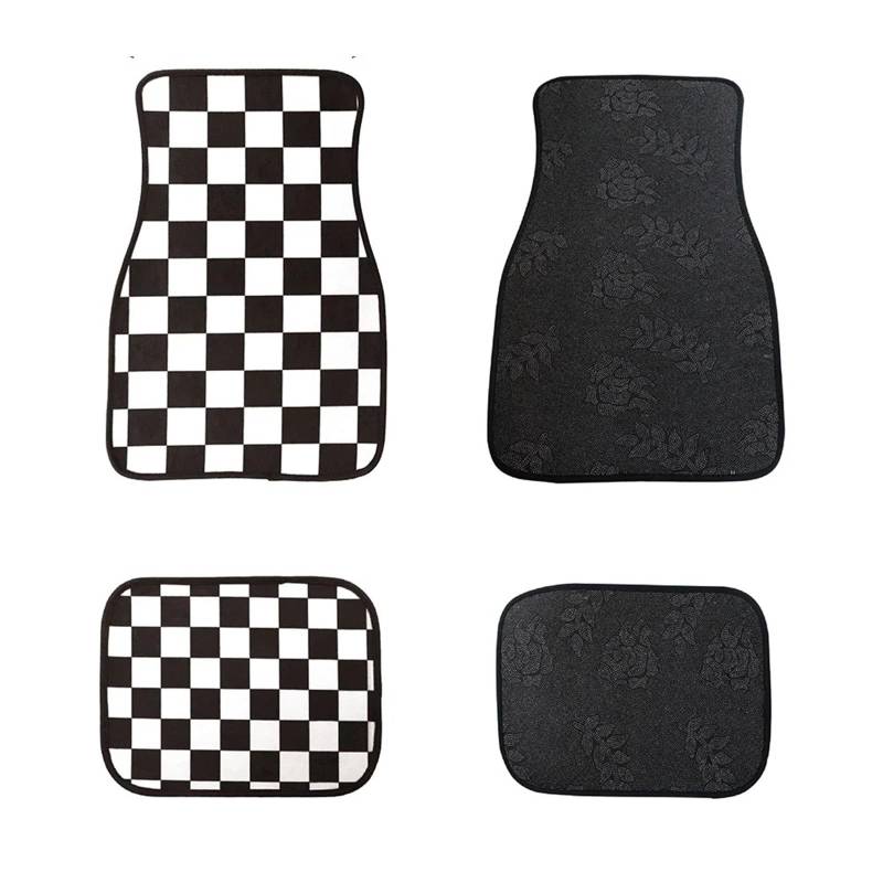 Gummimatten Auto Universal Checkered Auto Boden Matte Zubehör Klassische Teppich Boden Fuß Pad 4PCS Matten Autofußmatten-Set(White) von EGUIAS