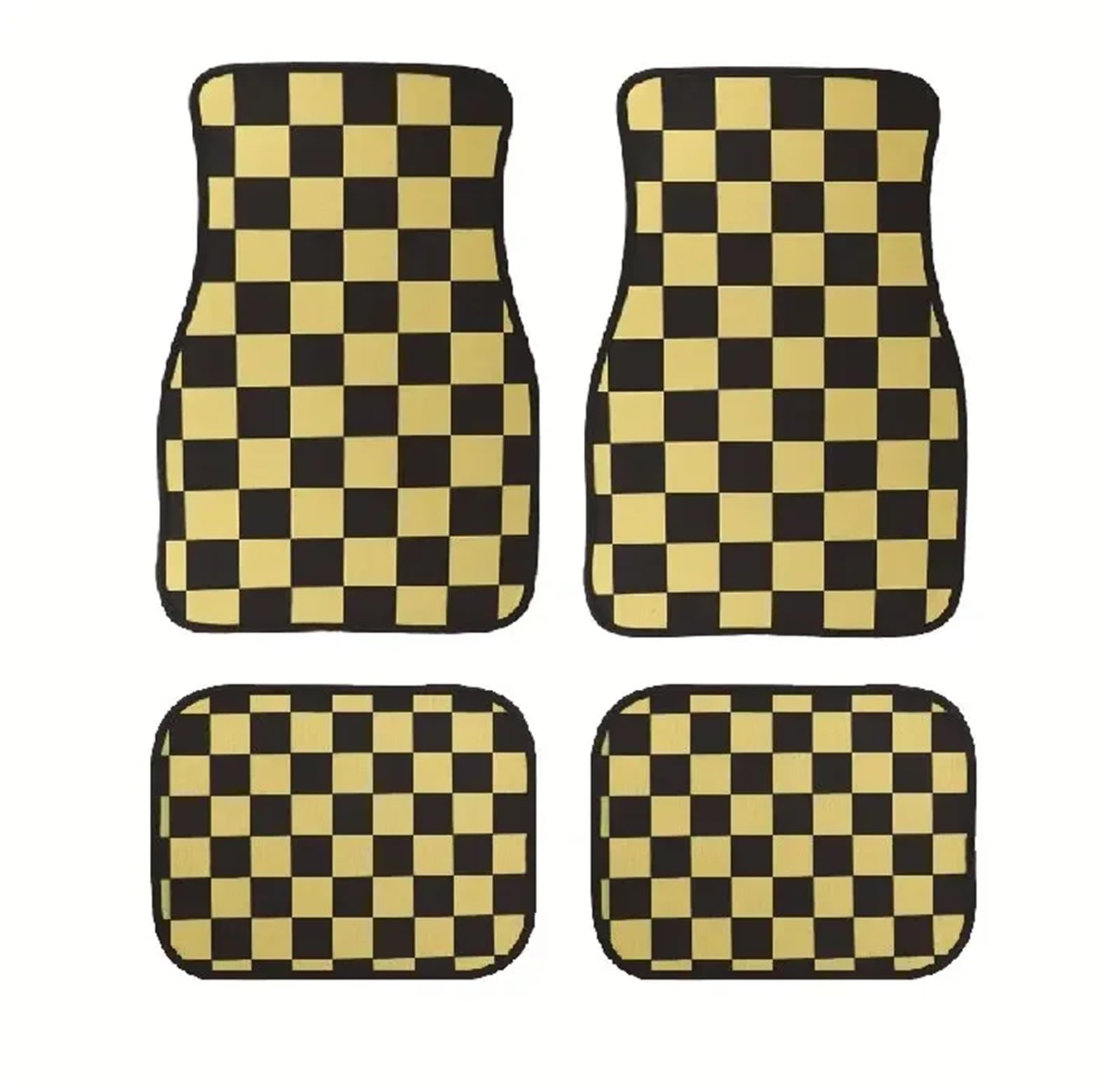 Gummimatten Auto Universal Checkered Auto Boden Matte Zubehör Klassische Teppich Boden Fuß Pad 4PCS Matten Autofußmatten-Set(Yellow) von EGUIAS