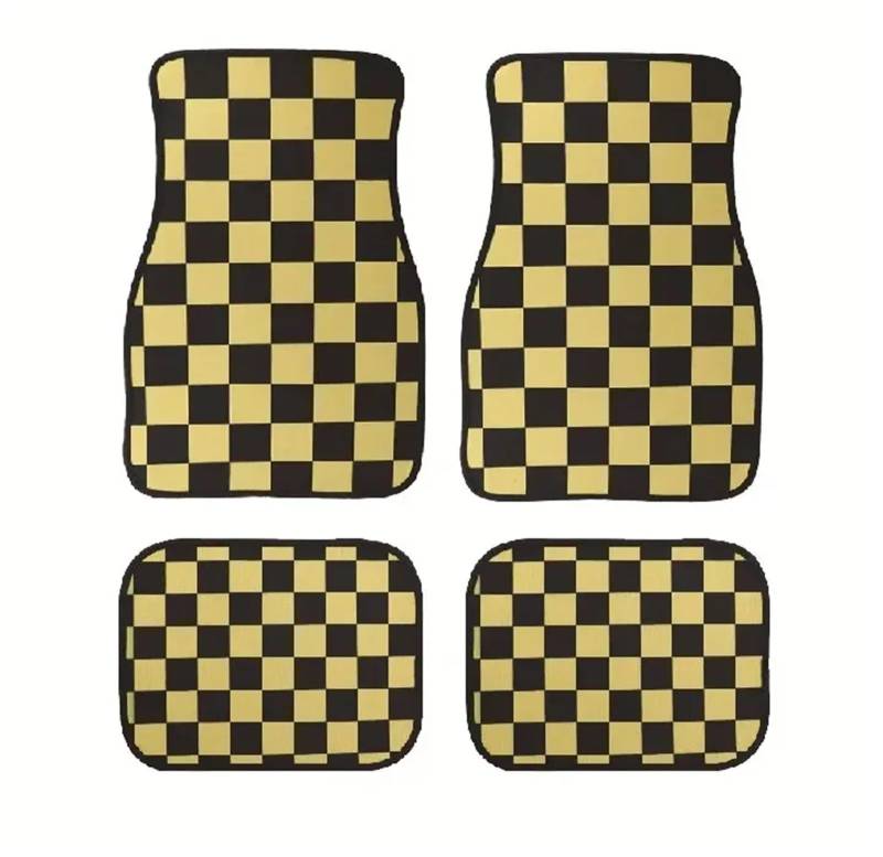 Gummimatten Auto Universal Checkered Auto Boden Matte Zubehör Klassische Teppich Boden Fuß Pad 4PCS Matten Autofußmatten-Set(Yellow) von EGUIAS