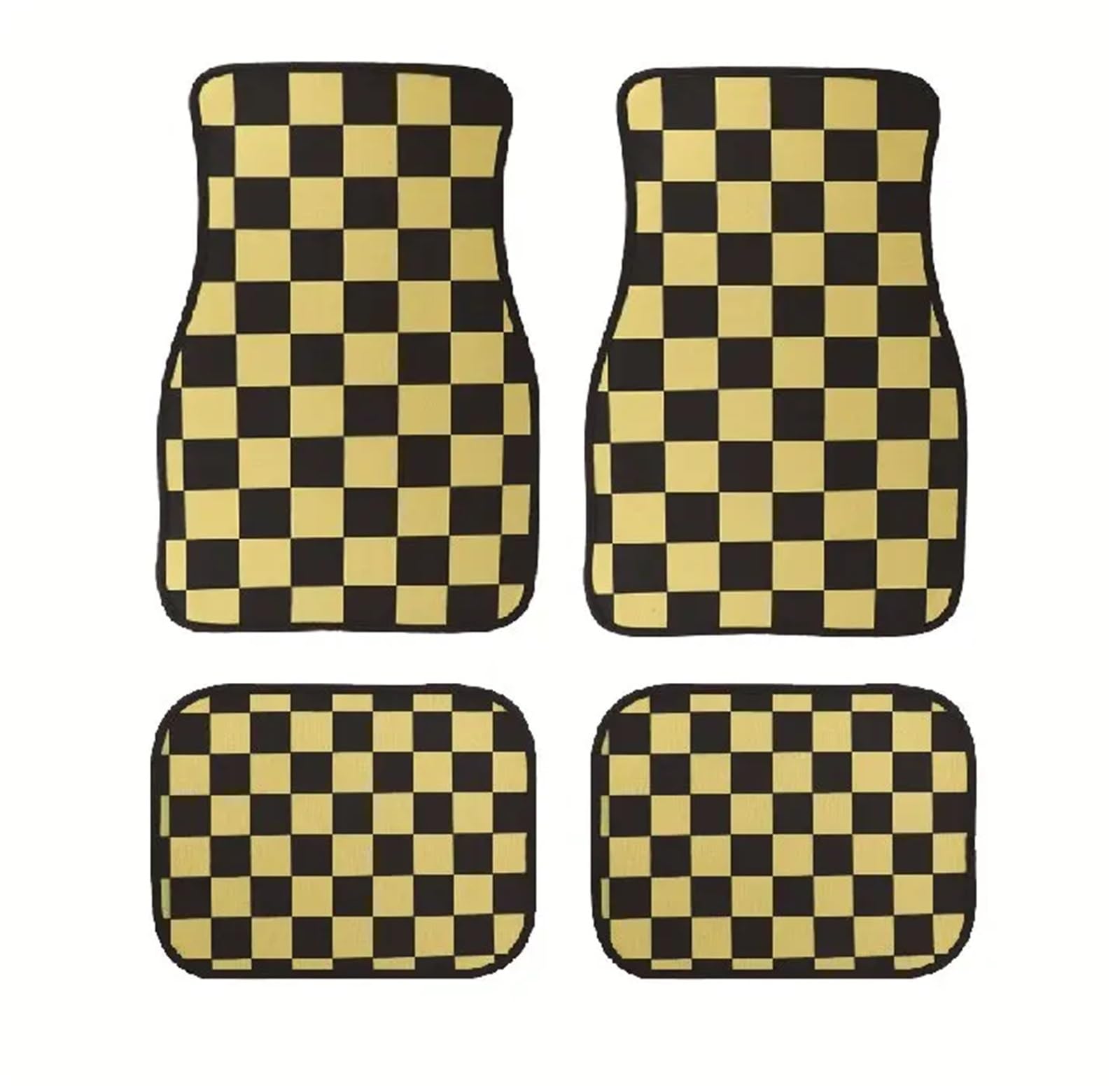 Gummimatten Auto Universal Checkered Auto Boden Matte Zubehör Klassische Teppich Boden Fuß Pad 4PCS Matten Autofußmatten-Set(Yellow) von EGUIAS
